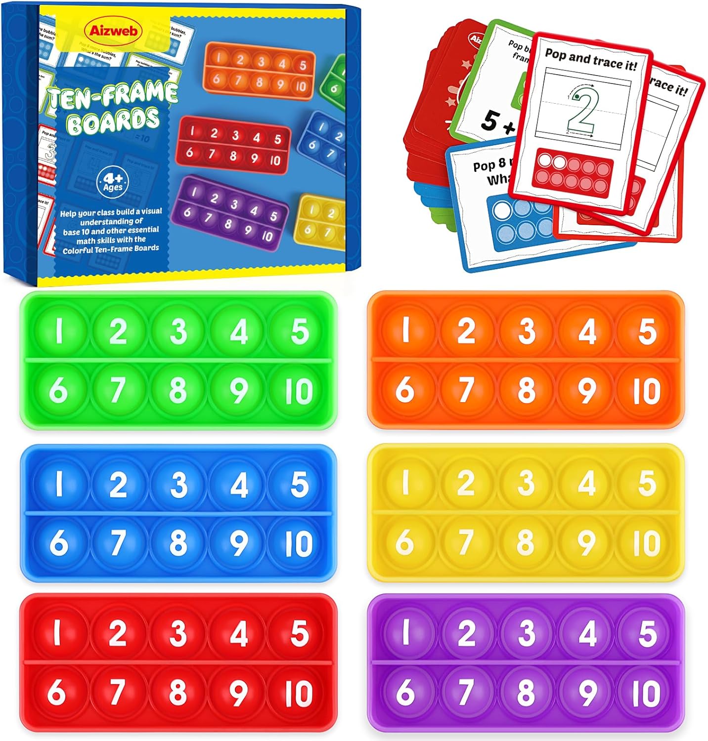 Ten-Frame Math Manipulative for Elementary,Counting Number Math Games, Montessori Educational Toy for Kindergarten Classroom Kids 3 4 5 Year Old (Upgraded Version for 20 Task Cards)