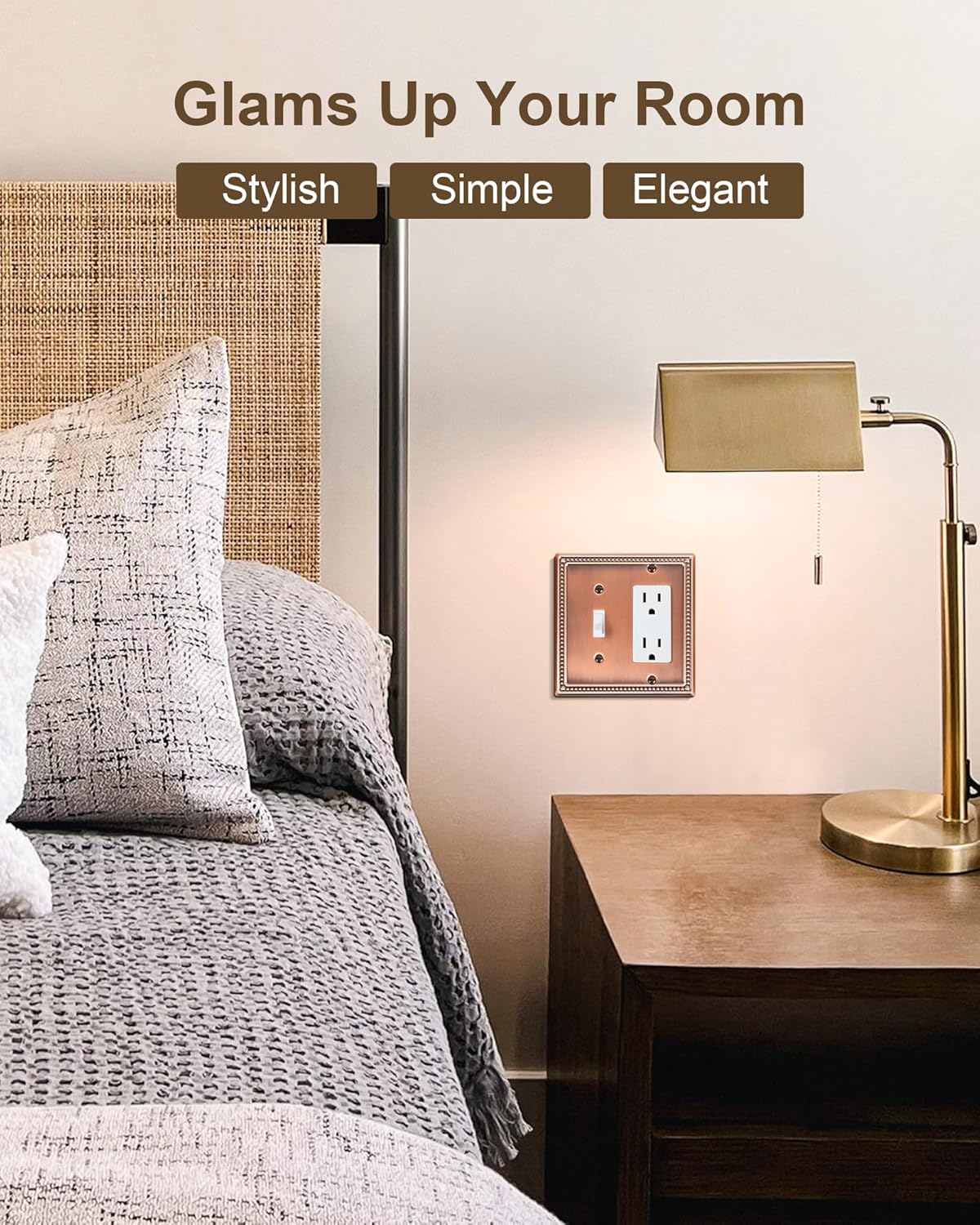 2-Pack Combo Toggle/Decorator Light Switch Cover Plate, Pearls Decorative Electrical Outlet Covers, Metal Wall Switch Plates and Outlet Covers, Antique Copper