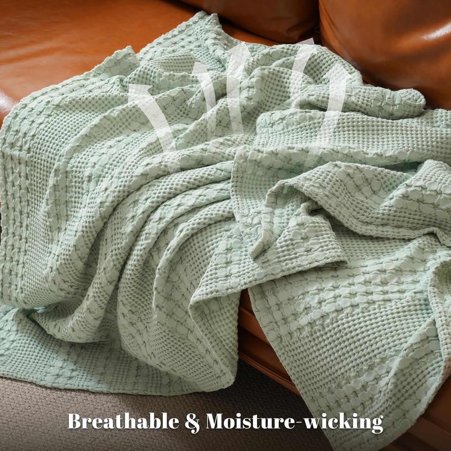 PHF 100% Cotton Waffle Weave Blanket Twin Size, Soft Lightweight Breathable Cozy Summer Blankets for Bed, Luxury Aesthetic Woven Bedding for Home Decor, 66"x90", Sage Green