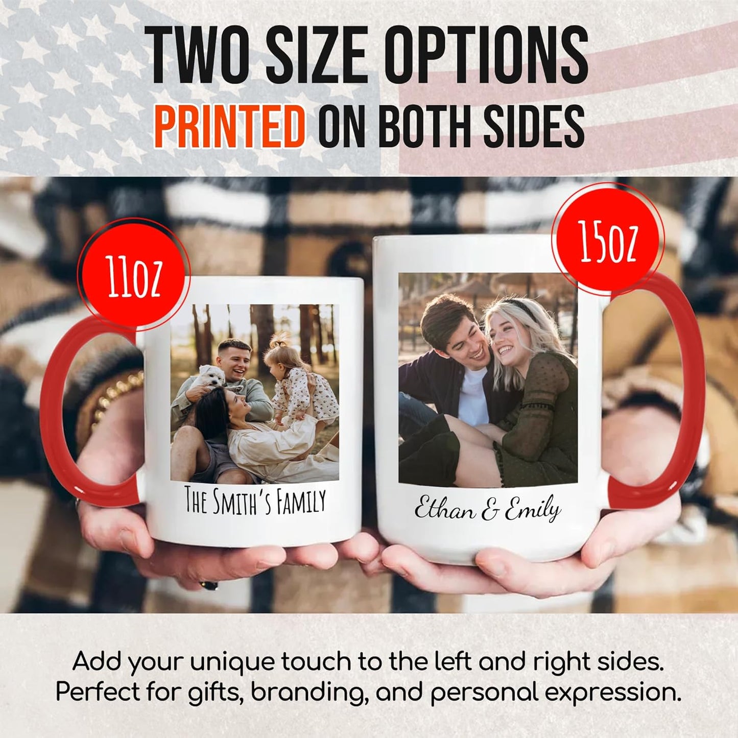 Custom Mug Upload Your Picture Personalized Coffee Mug with Photo Text Name Customized Cup Unique Ideas Gifts for Men Women Mom Dad Girlfriend Boyfriend Friend Family (Red, 11oz)