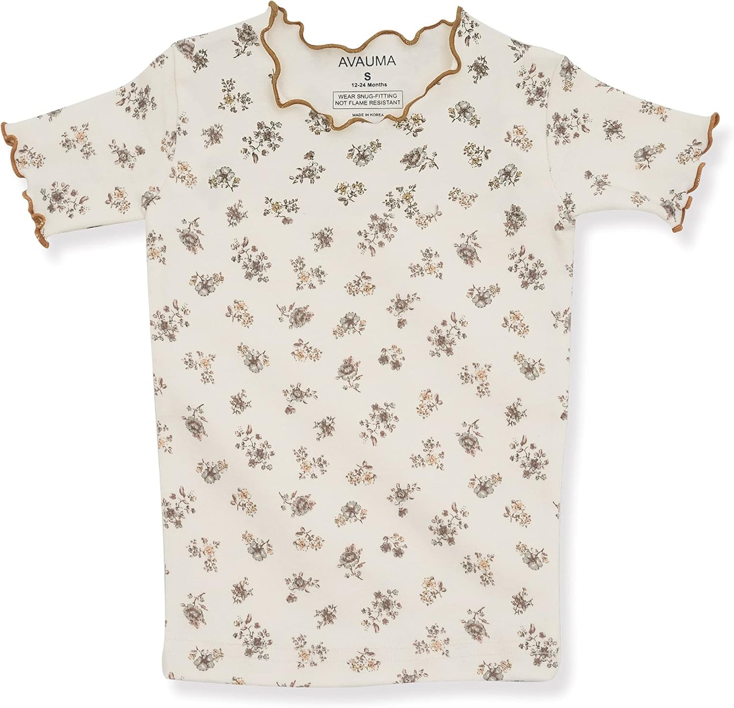 AVAUMA Baby Boy Girl Pajama Set 6M-7T Kids Cute Toddler Snug fit Flower Pattern Design Pjs Cotton Sleepwear Ruffled Shirring