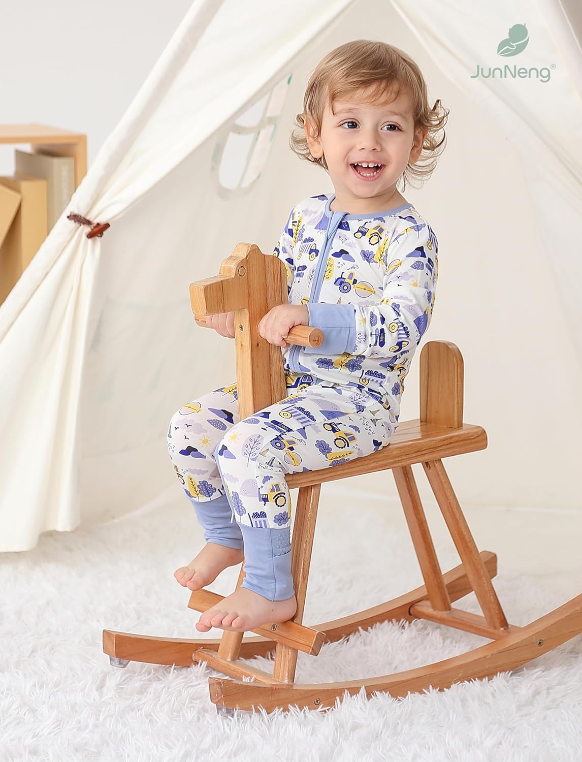 JunNeng 2Pcs Baby Rayon from Bamboo Sleeper with Mitten Cuffs, Footless Zipper Cozy Pjs, Non-Slip Soles Romper