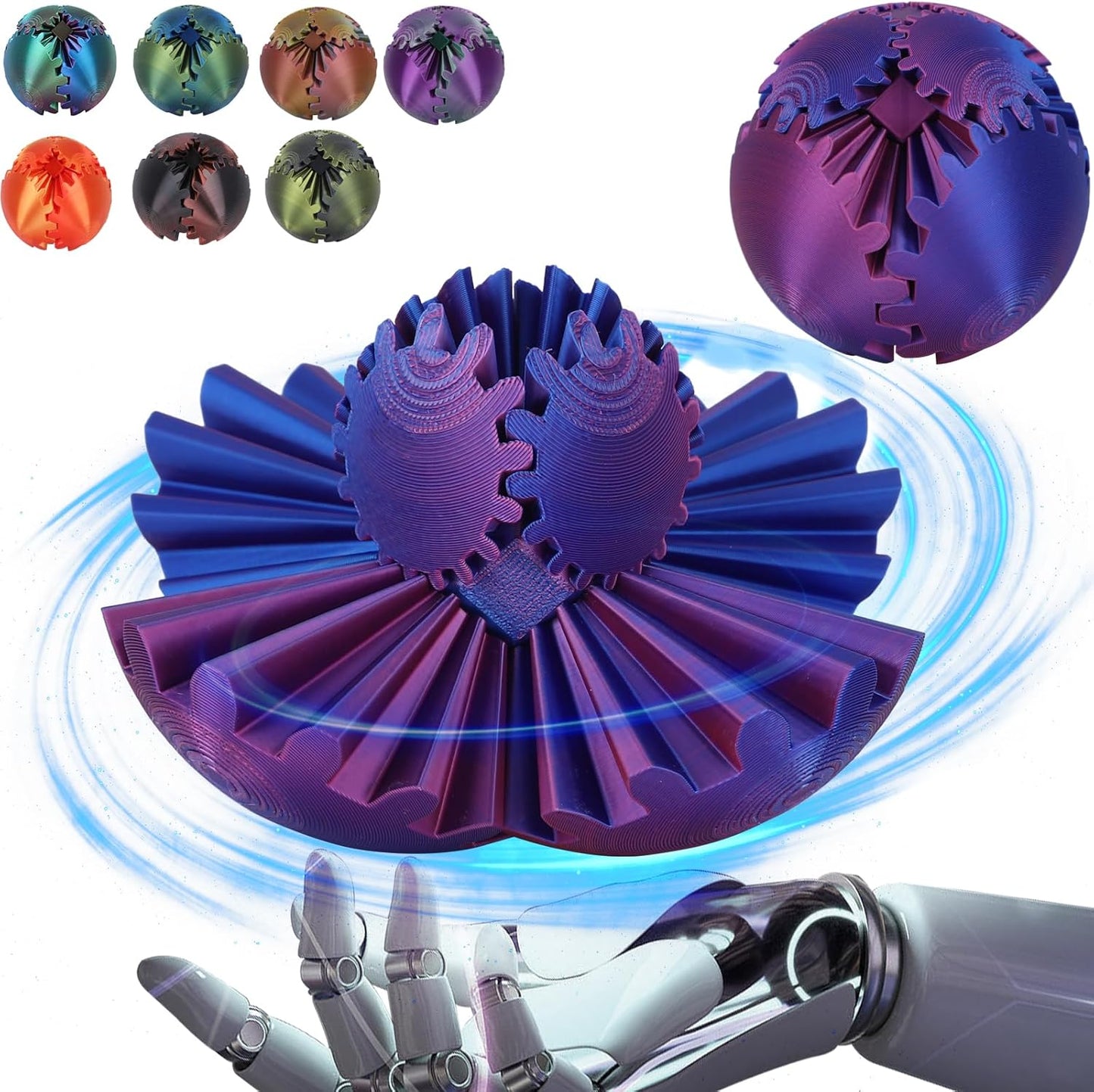 Gear Ball, Gear Sphere, 3D Printed Gear Ball Spin Ball Cube Fidget Toys GearSphere Ball, Stress Ball, Gear Sphere Desk Toy, Fidget Ball, Gear Toy for Stress and Anxiety Relaxing (Laser Color C)