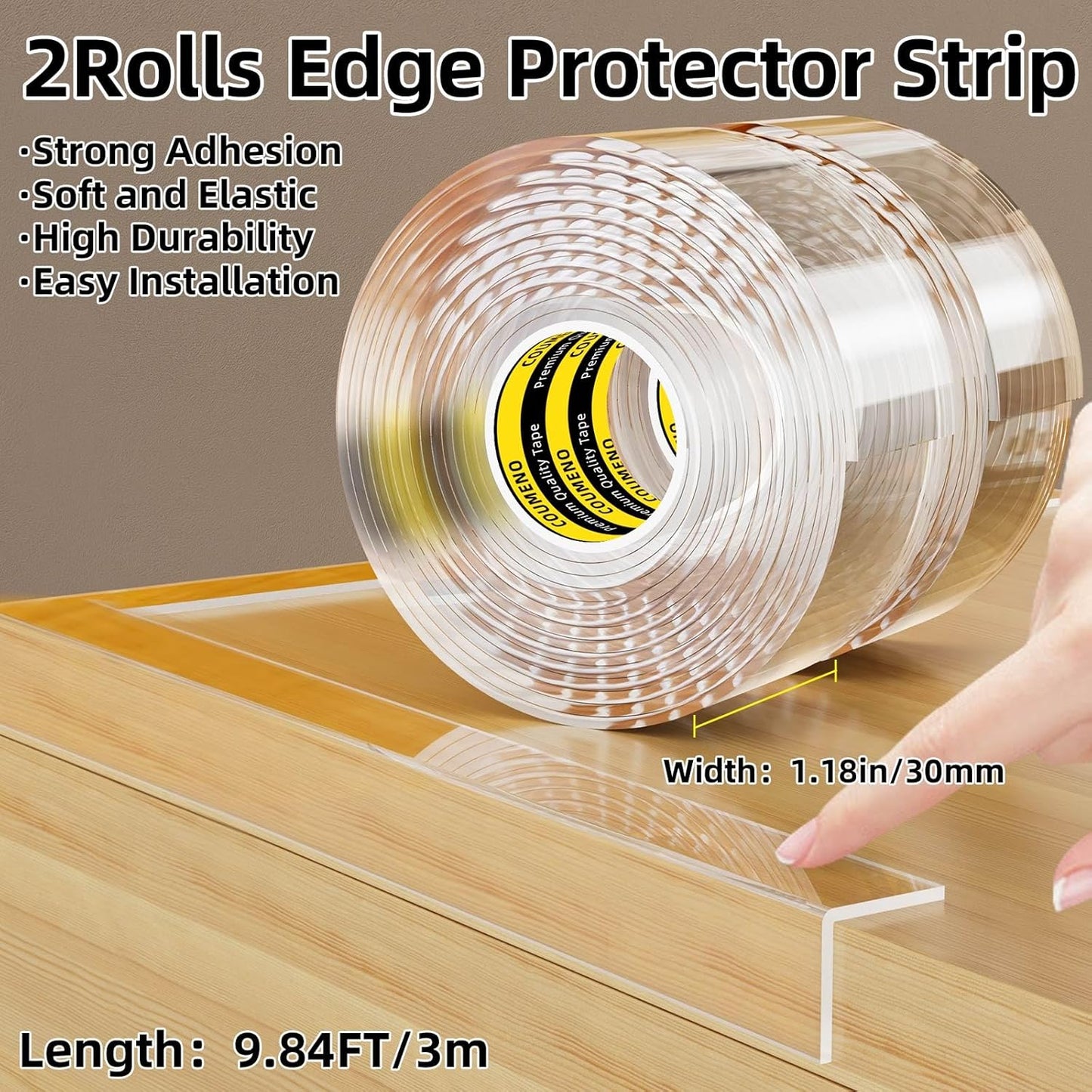 2Pack Baby Clear Edge Protector, 1.18in X 9.84FT, Child Protection Desk Corner Anti-Bump Home Wrap Invisible, Anti-Sharp Edge Protect