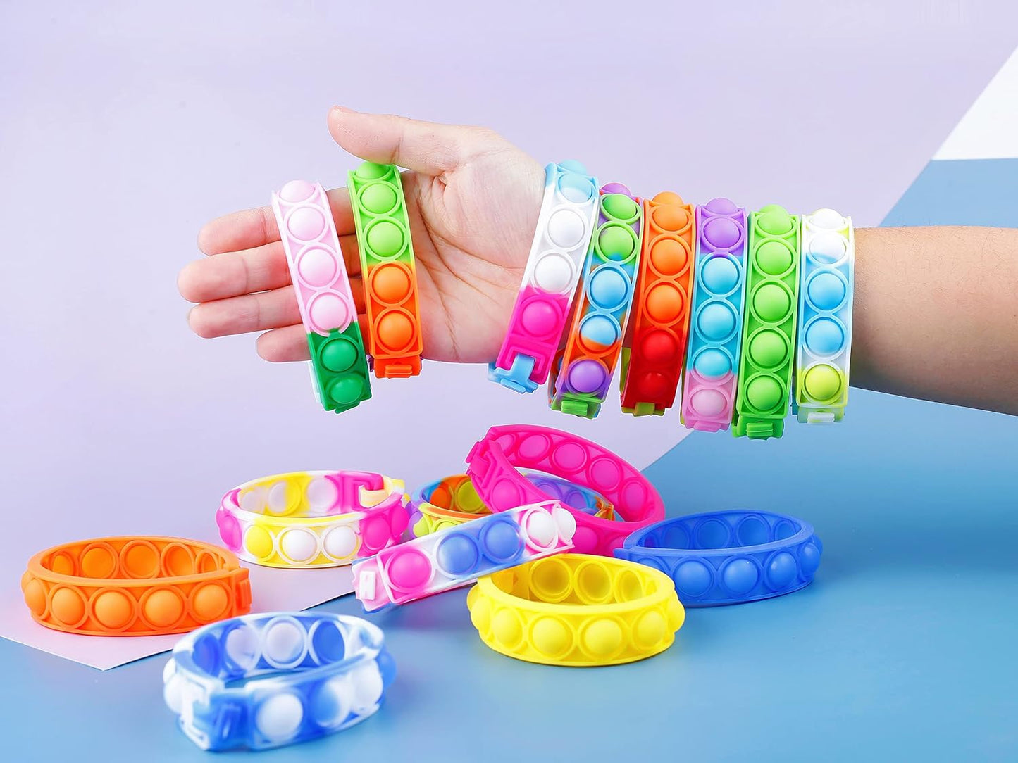 110Pcs Pop Bracelet Fidget Toy Wearable Fidget Bracelets Push Poping Bubble Sensory Toys Stress Relief Finger Press Silicone Wristband for Kids and Adults ADHD ADD Autism Anxiety