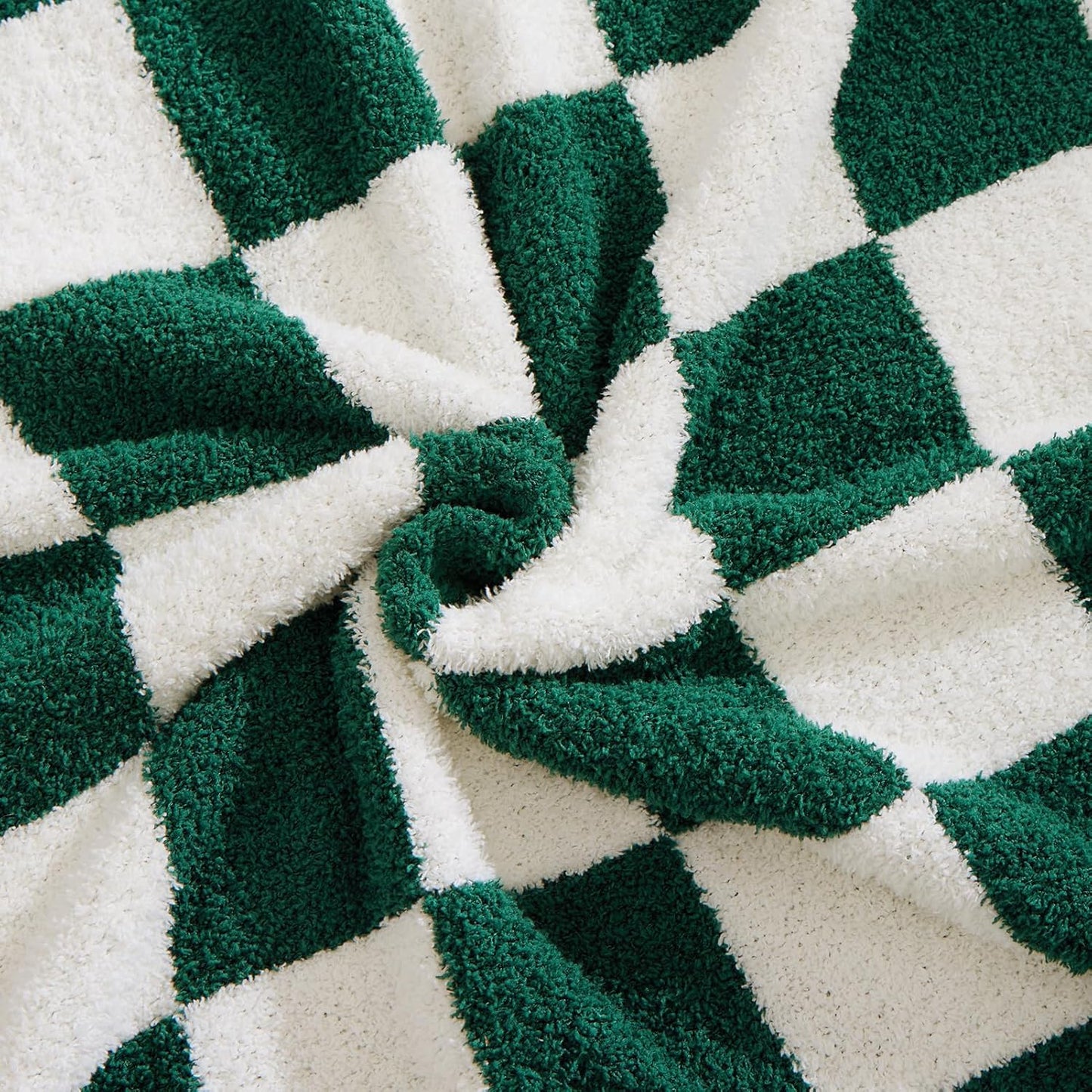 WRENSONGE Checkered Throw Blanket, Avocado Green Soft Cozy Fluffy Warm Hand Made Throw Blankets for Couch, Sofa, Chair, Bed, Camping, Picnic, Travel Lightweight Bed Blanket - 50"*70"