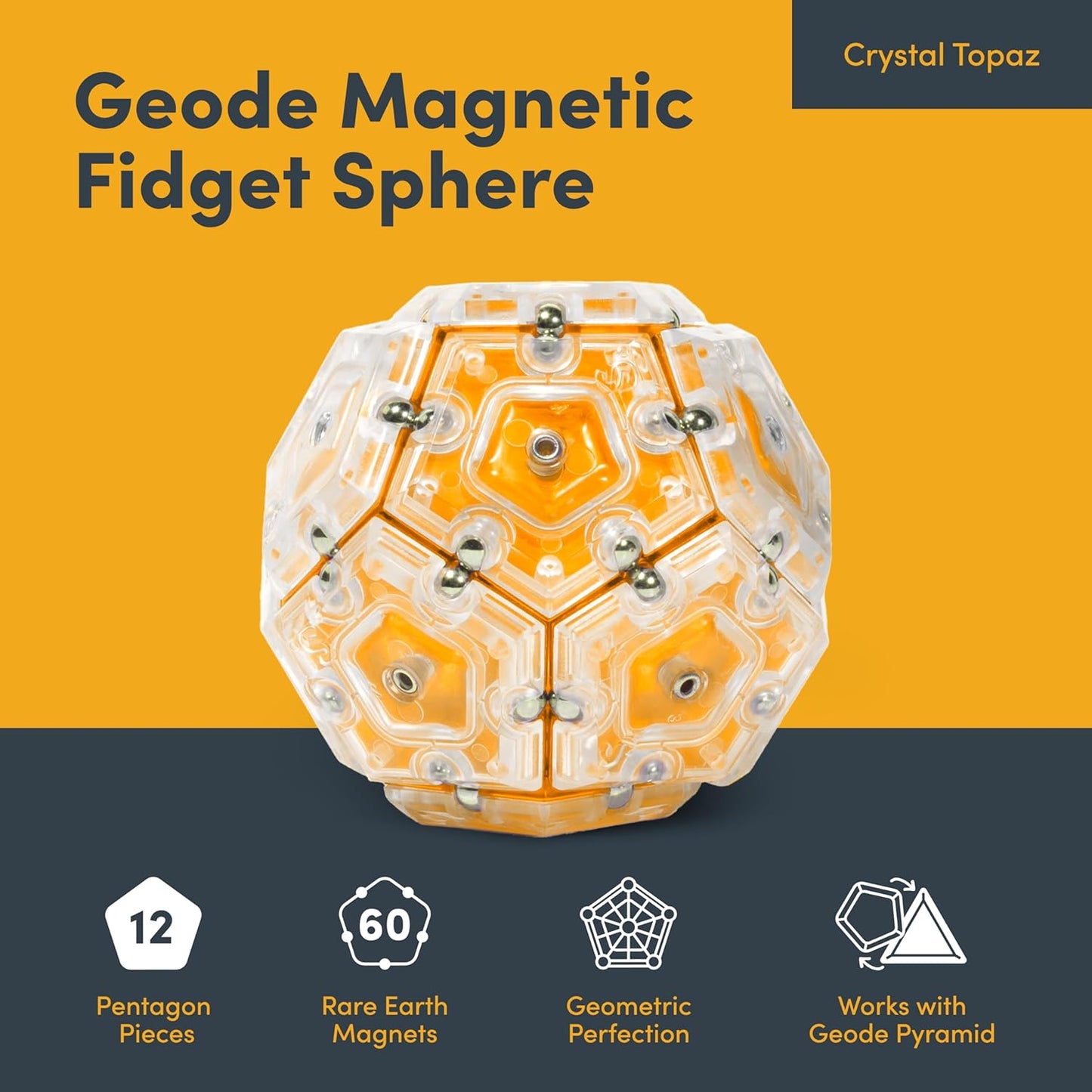 Speks Geode Sphere Magnetic Fidget Toy for Adults | Quiet Adult Sensory Toy for Stress Relief & Anxiety, Office Desk Toy & Top Gadget Gift Idea | Topaz, 12-Piece Set