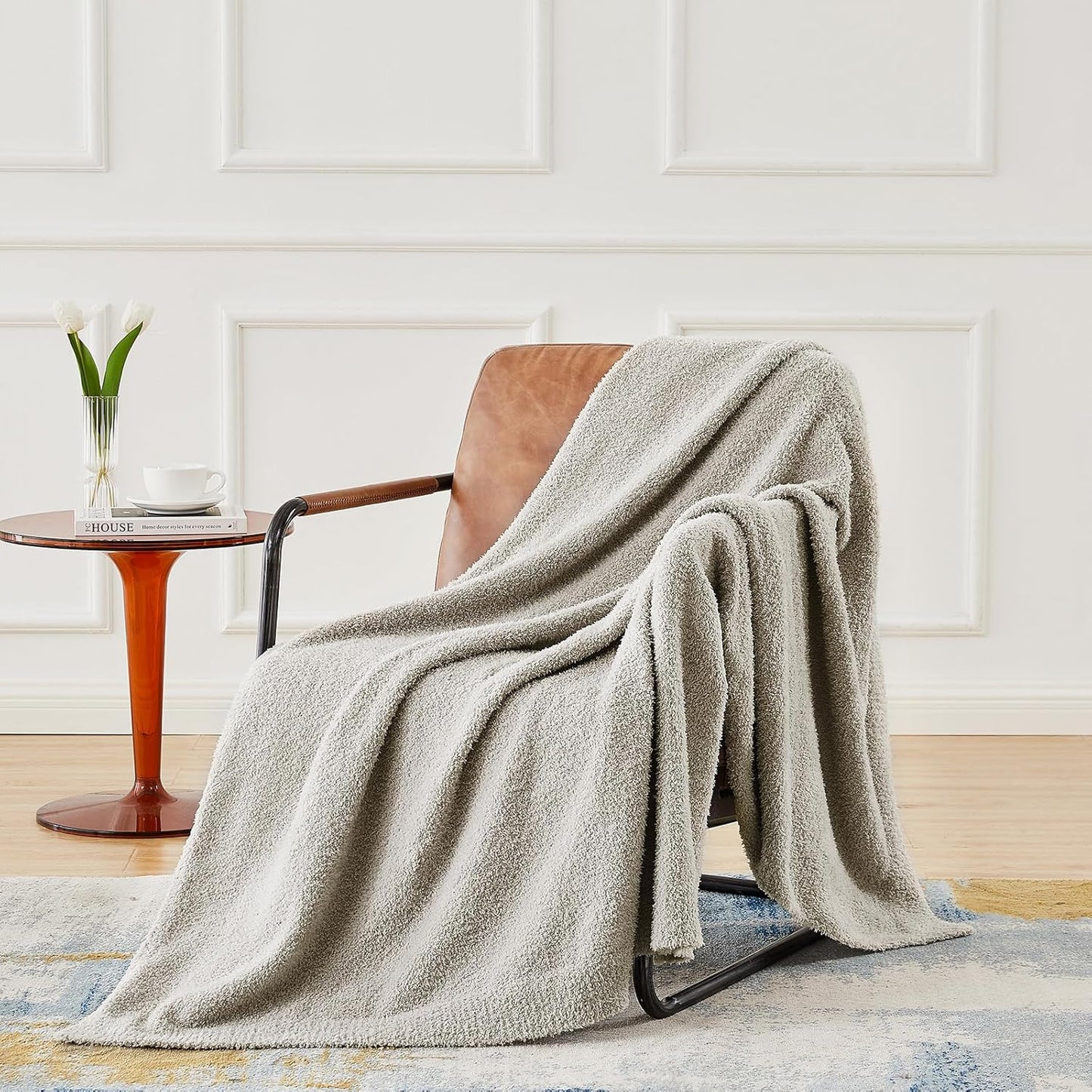 CYMULA Knit Throw Blanket for Couch Light Grey - Super Soft Lightweight Plush Fuzzy Fluffy Warm Cozy Blankets and Throws for Sofa Bed, 50 x 60 inches