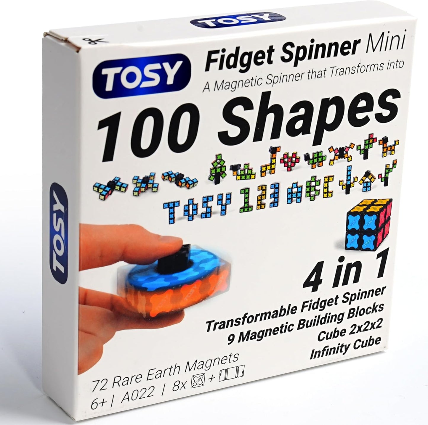 TOSY Magnet Fidget Spinner Mini - 8 Blocks, 3 in 1 Toy: Transformable Fidget Spinner, Infinity Cube, 2x2 Puzzle Cube, Stress Relief, STEM Sensory Magnet Tiles Birthday Gift for Kids/Boys/Girls/Adults