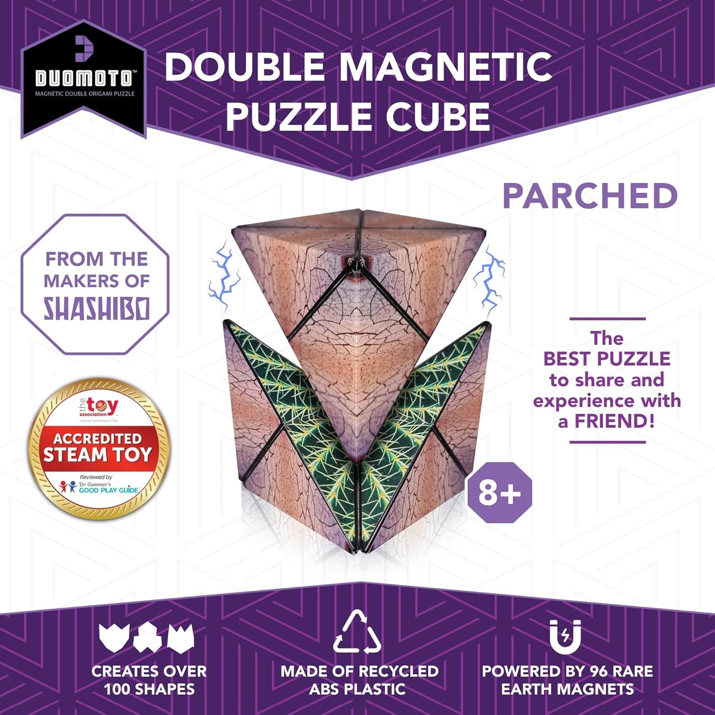Magnetic Transforming Cube - Shape Shifting Double Creativity Puzzle w/ 96 Rare Earth Magnets - Transforms Into Over 100 Shapes - by Fun in Motion Toys - Creators of Shashibo & Cubendi