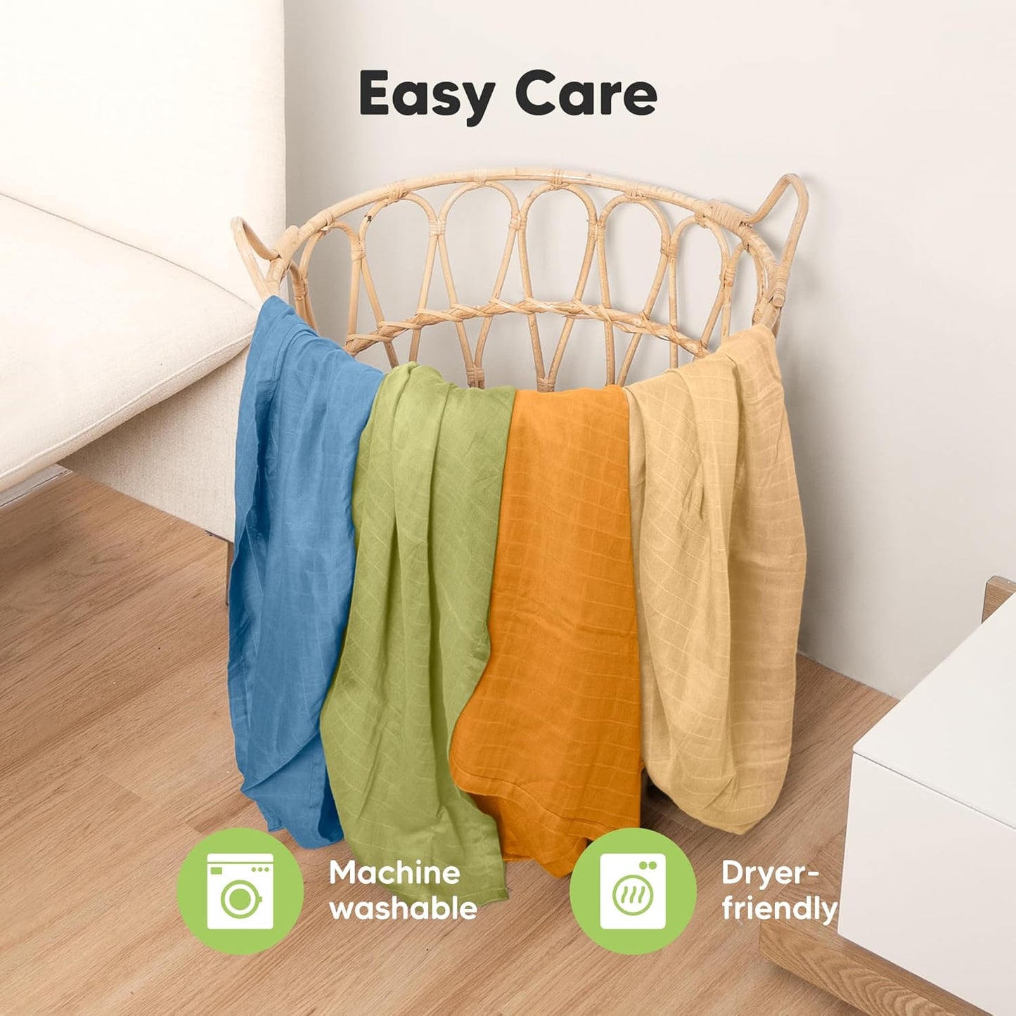 4-Pack Muslin Swaddle Blankets for Boys, Girls - Organic Baby Swaddles for Newborns, Soft & Breathable Receiving Baby Blankets for Girl, Boy, Neutral, Newborn Essentials Gift (Primeval)