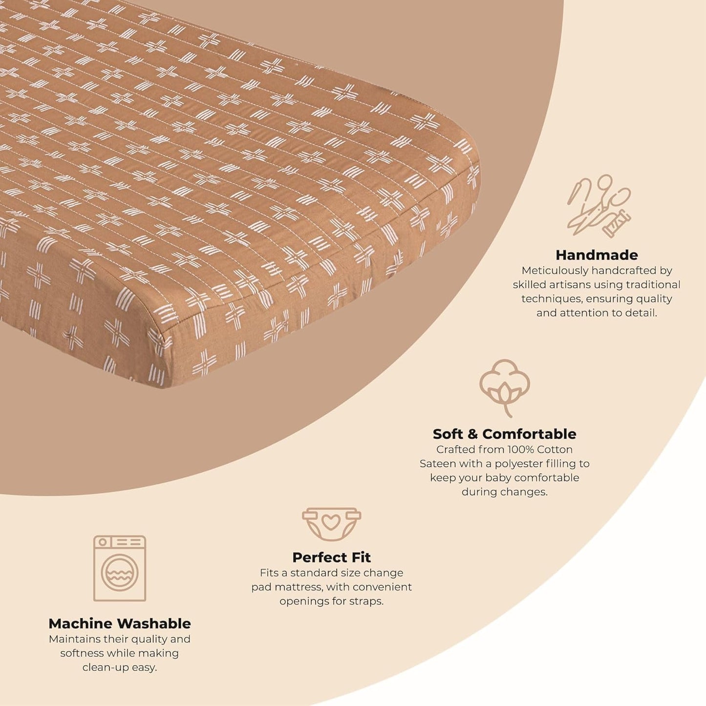 Crane Baby Stretchy Changing Pad Cover, Breathable Changing Pad Cover for Boys and Girls, Copper Dash, 16”w x 32”h