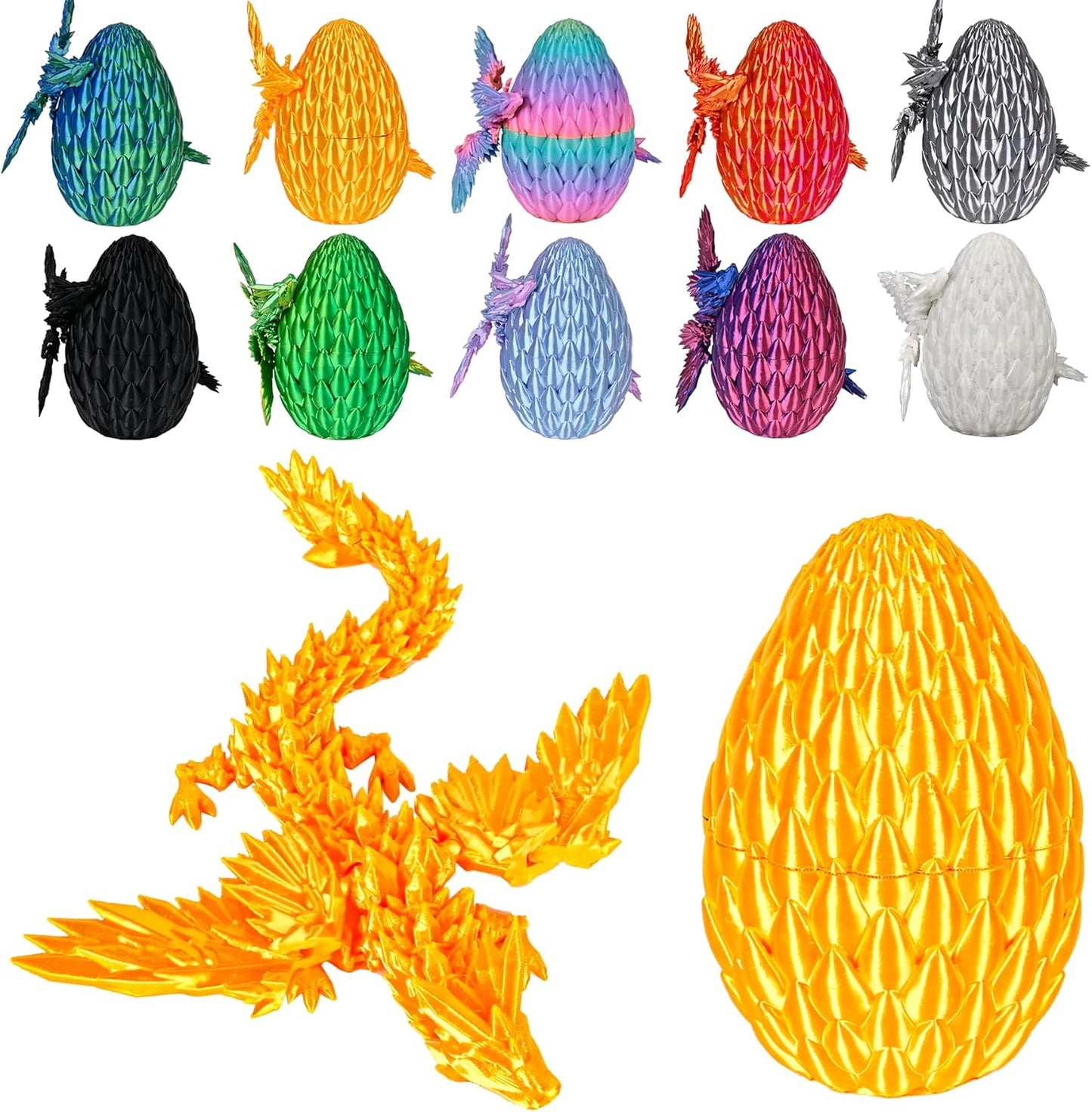 12inch Fly Dragon Egg, Year of The Dragon, 3D Printed Dragon, Executive Desk Toys, Articulated Dragon, Fidget Toys Gifts for Graduates Students Teachers Adults (Gold)