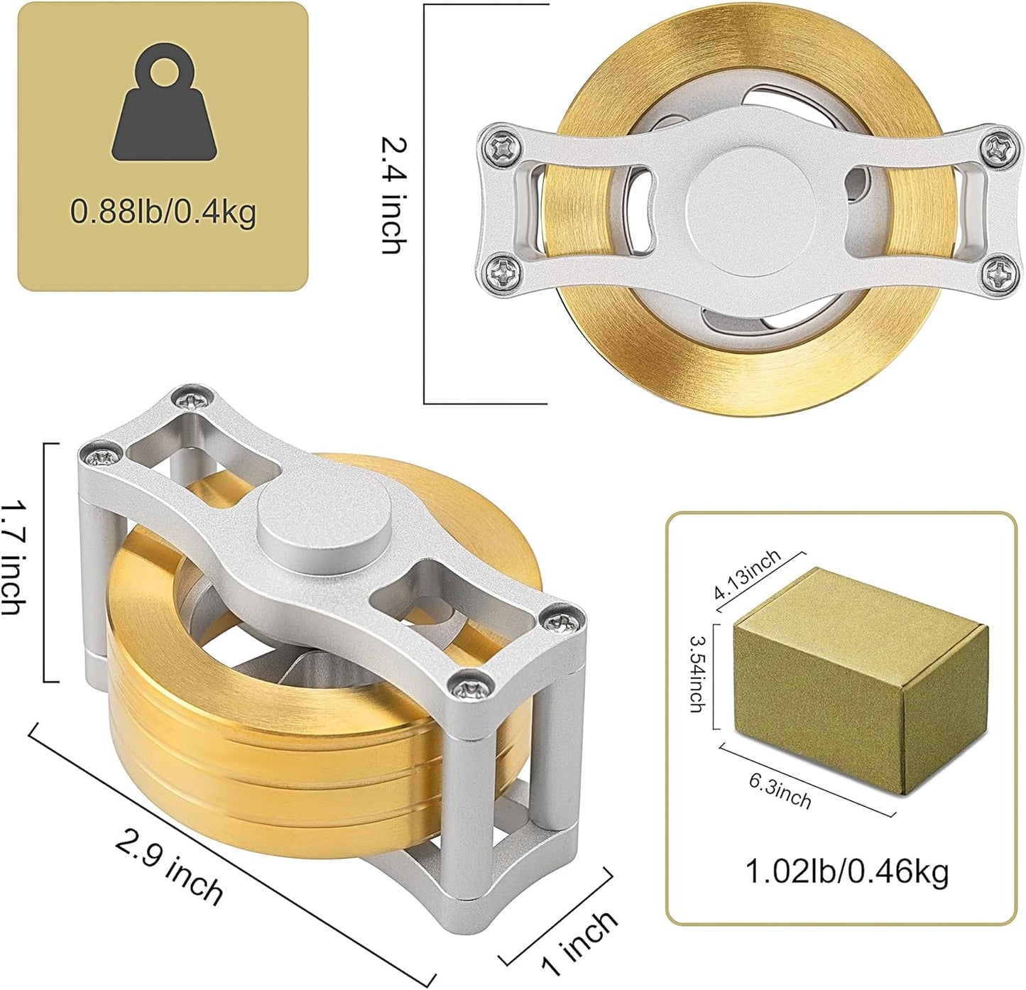 Kinetic Spinning Top Brass, Desk Fidget Toy for Adults, Stress Relief Toy for Office, Gold