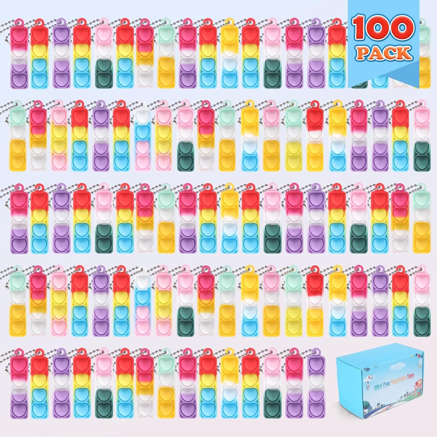 100Pcs Mini Pop Fidget Toys Bulk Party Favors for Kids Pop Keychain Sensory Toys Bag Fillers Pop Toddler Carnival Treasure Easter Classroom Prizes Stress Reliever Anti-Anxiety Toy for Boy Girl