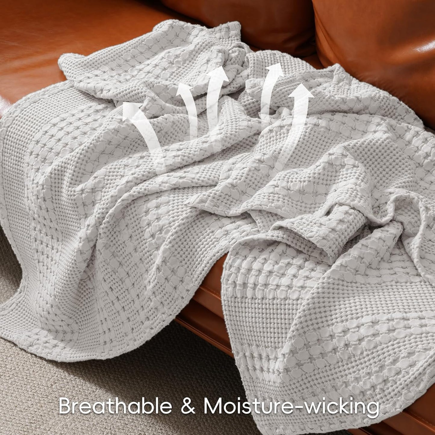 PHF 100% Cotton Waffle Weave Blanket King Size, Soft Lightweight Breathable Cozy Summer Blankets for Bed, Luxury Aesthetic Woven Bedding for Home Decor, 108"x90", Light Grey