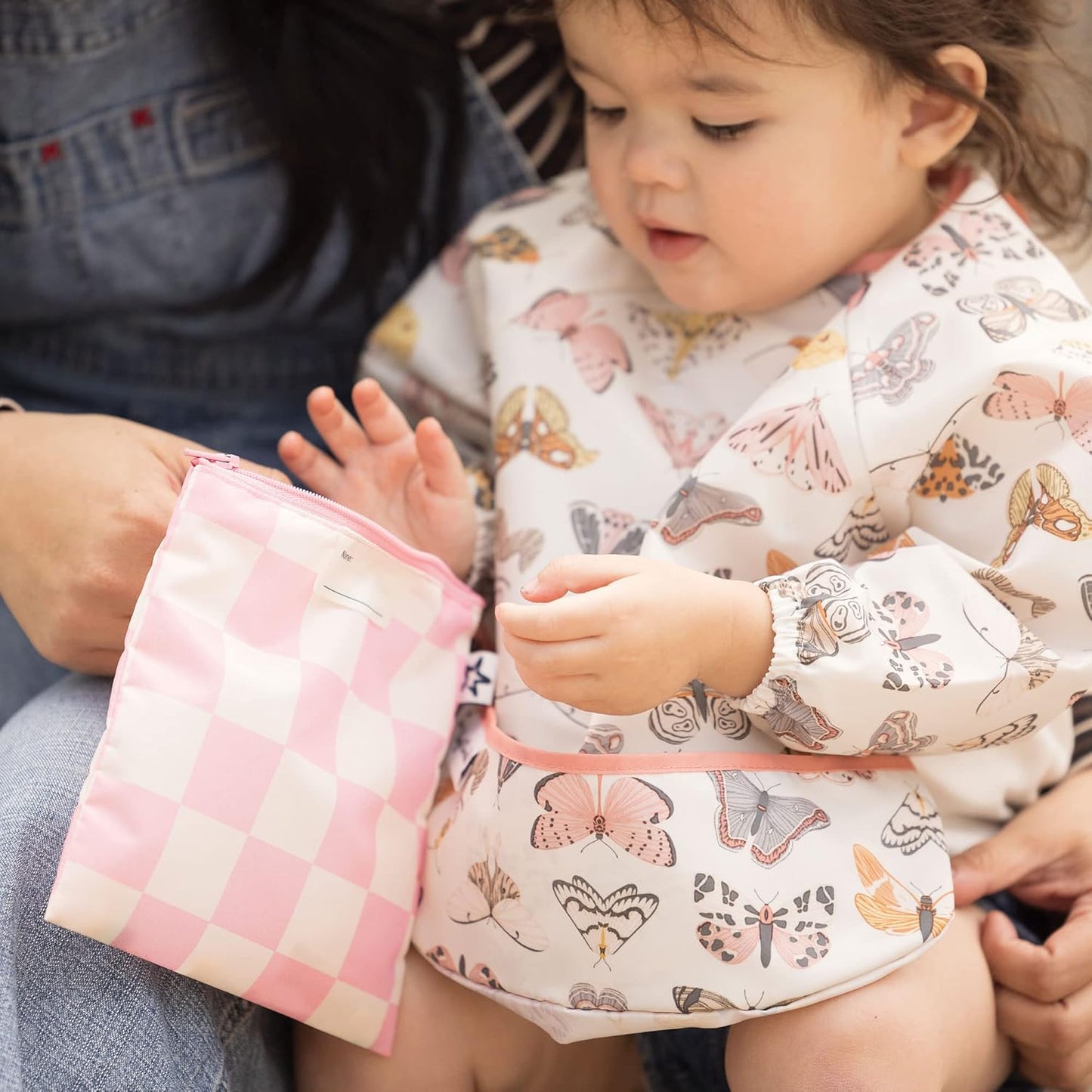 Tiny Twinkle Mess Proof Baby Bib,Waterproof Smock Baby Bib for Eating,Machine Washable Long Sleeve Bib,Baby Led Weaning,Toddler Bib,BLW Supplies(Flutter, Large 2-4 Years)