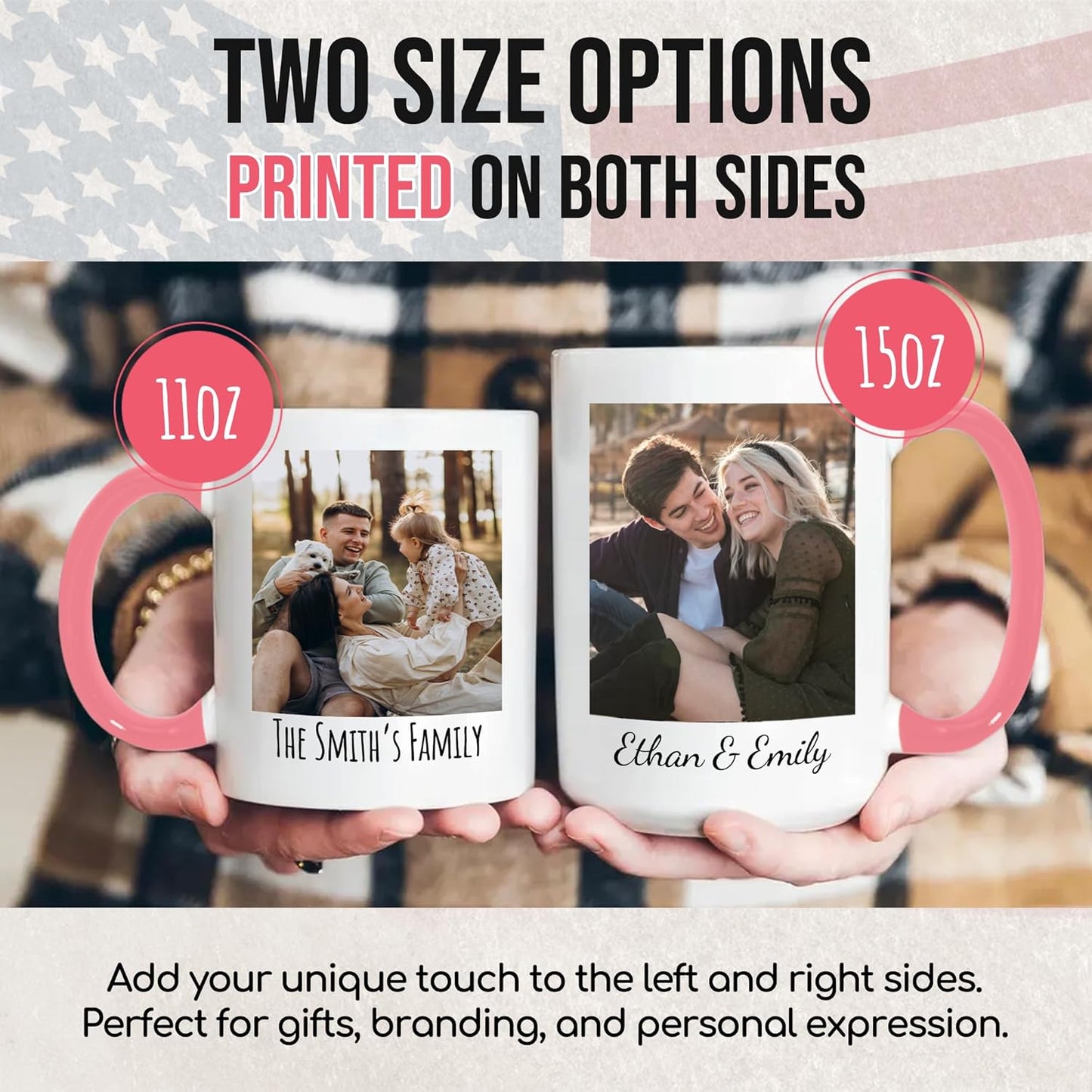 Custom Mug Upload Your Picture Personalized Coffee Mug with Photo Text Name Customized Cup Unique Ideas Gifts for Men Women Mom Dad Girlfriend Boyfriend Friend Family (Pink, 15oz)