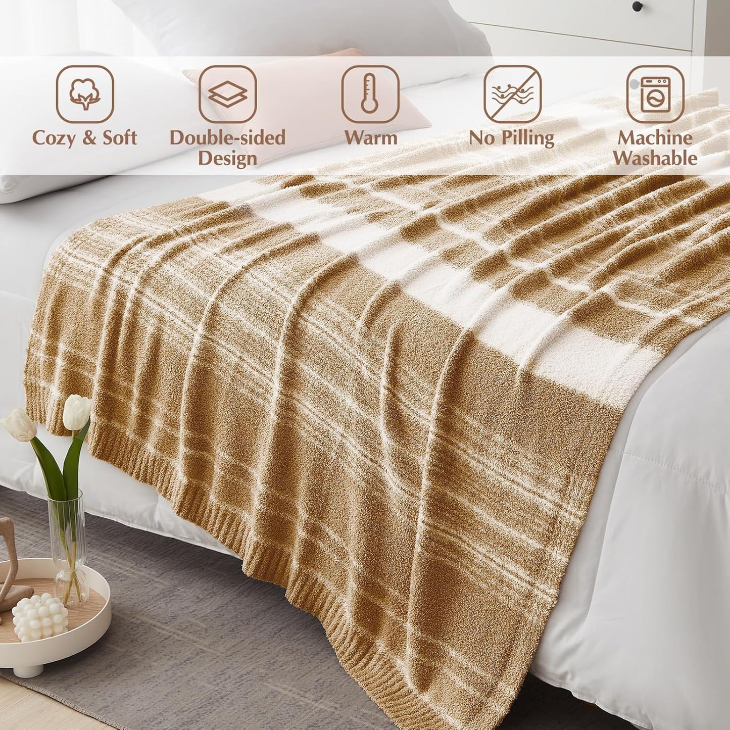 WRENGONGE Burnt Orange Throw Blanket, 50x70 Soft Cozy Striped Throw Blankets for Couch, Sofa, Bed, Travel, Lightweight Fluffy Warm Plush Decorative Blankets for Women, Men,Kids Gift