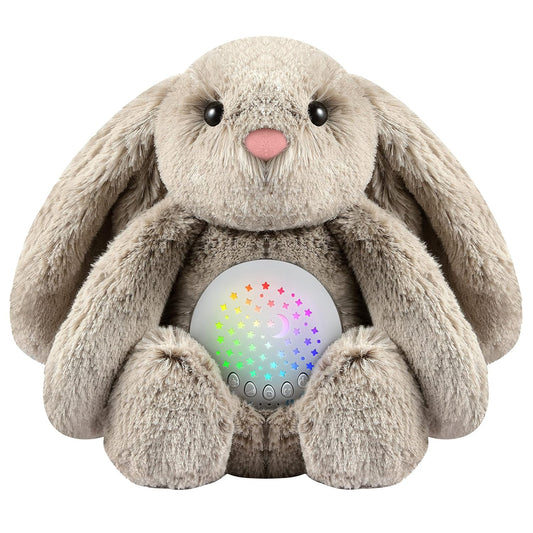 BEREST Baby Sleep Soother Bedtime Bunny with Starry Projector Night Light, Plush Stuffed Animal for Newborn Infants, Lullaby Music, White Noise, Mother's Heartbeat for Boys & Girls Shower Gifts