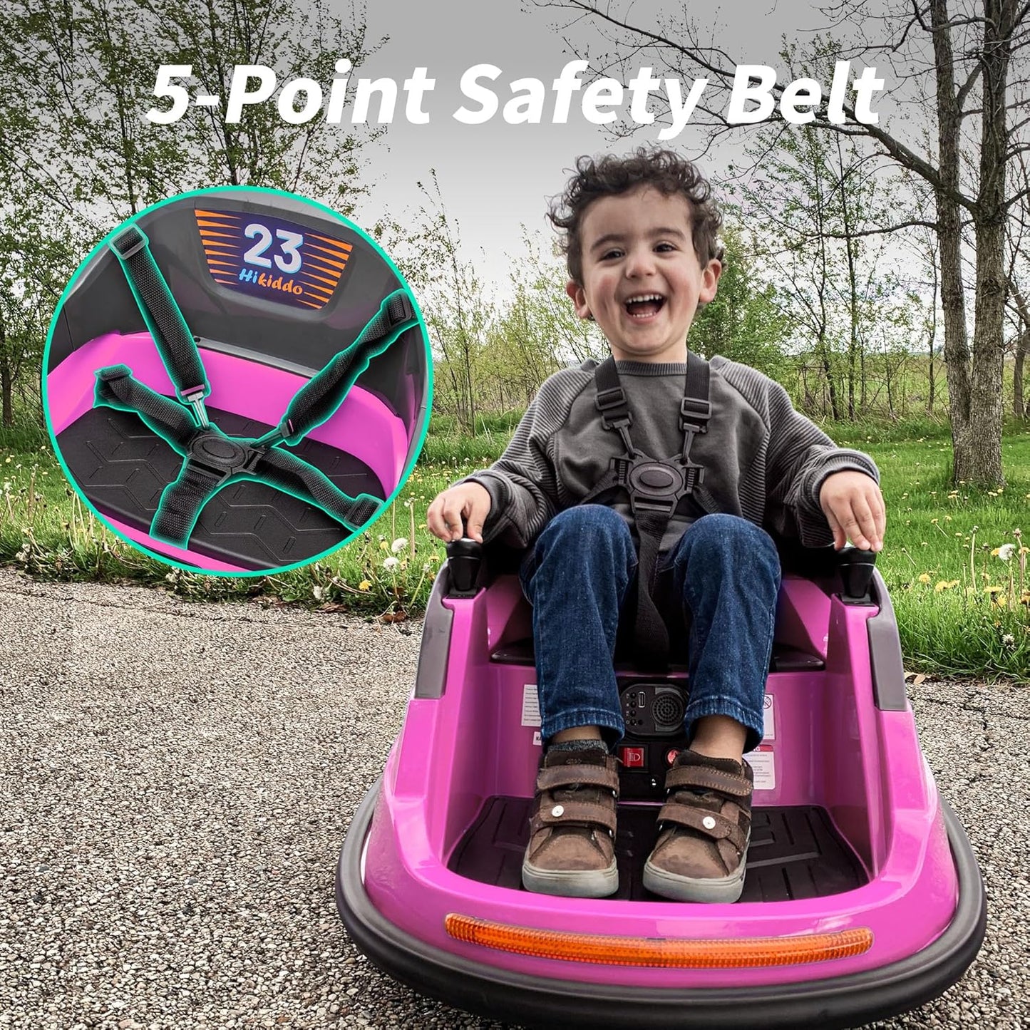 Baby Bumper Car, 6V Electric Kids Bumper Car for Toddlers with Remote Control, Bluetooth - Hot Pink