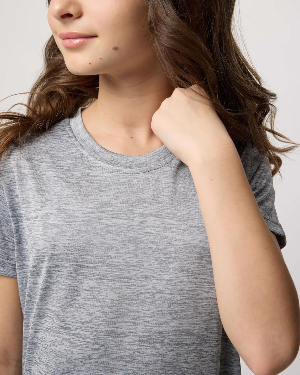 Real Essentials 5 Pack: Girls Short Sleeve Dry-Fit Crew Neck Active Athletic Performance T-Shirt