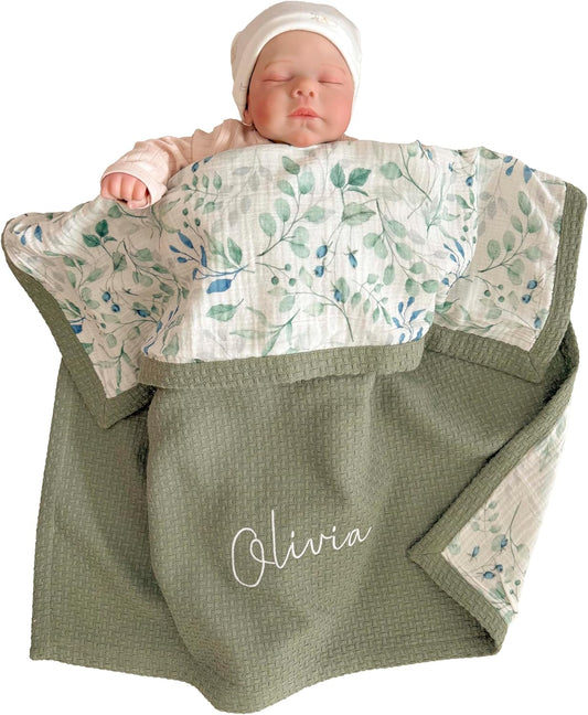 Personalized Baby Blanket with Name – Handmade 100% Organic Cotton Newborn Gift | Custom Knit Blanket for Boys, Girls, Kids & Baby Showers