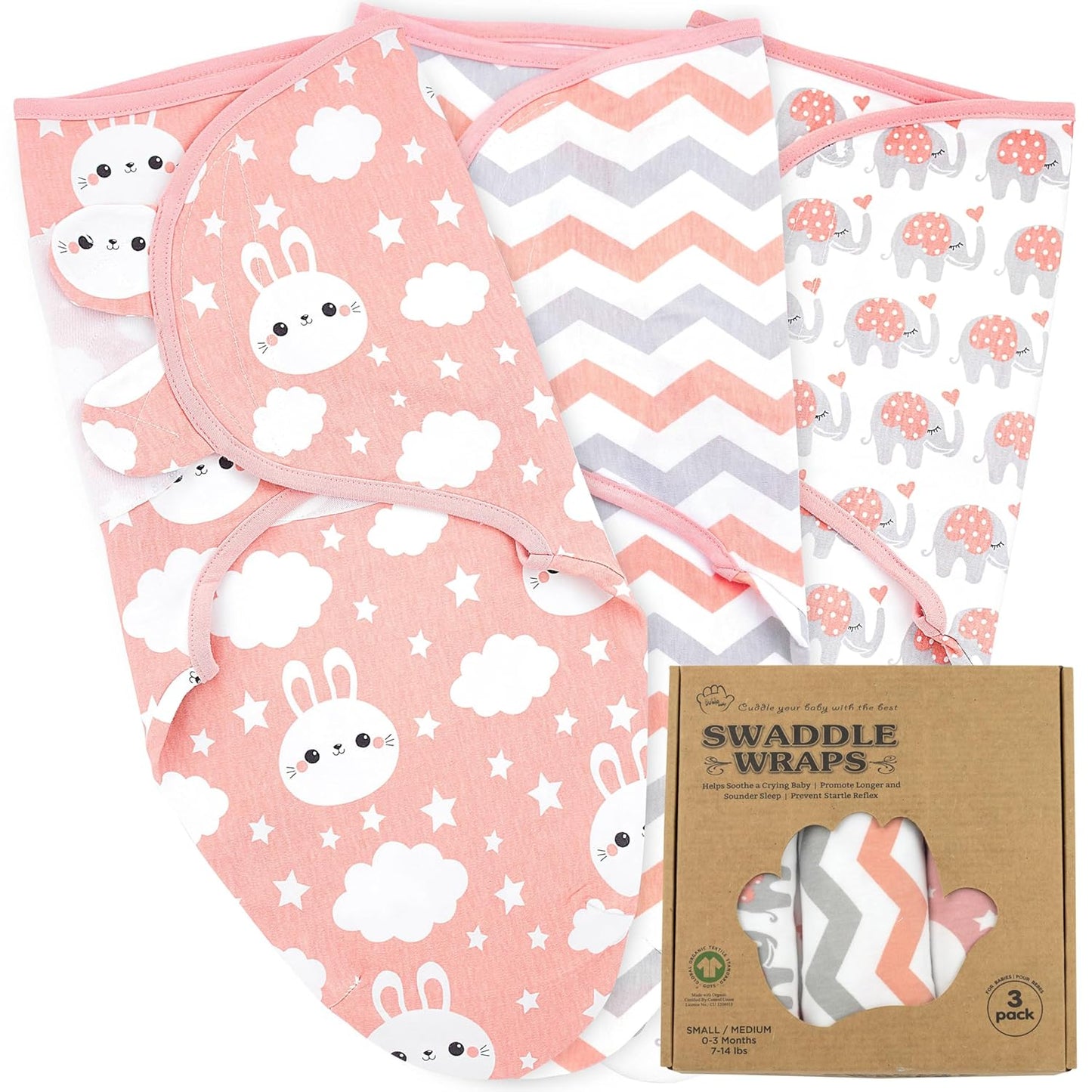 Bublo Baby Swaddles for Newborns – 3-Pack Infant Swaddles 0-3 Months – Adjustable Swaddle Sleep Sack – Soft Cotton Baby Wrap for Safe & Cozy Sleep (Coral)