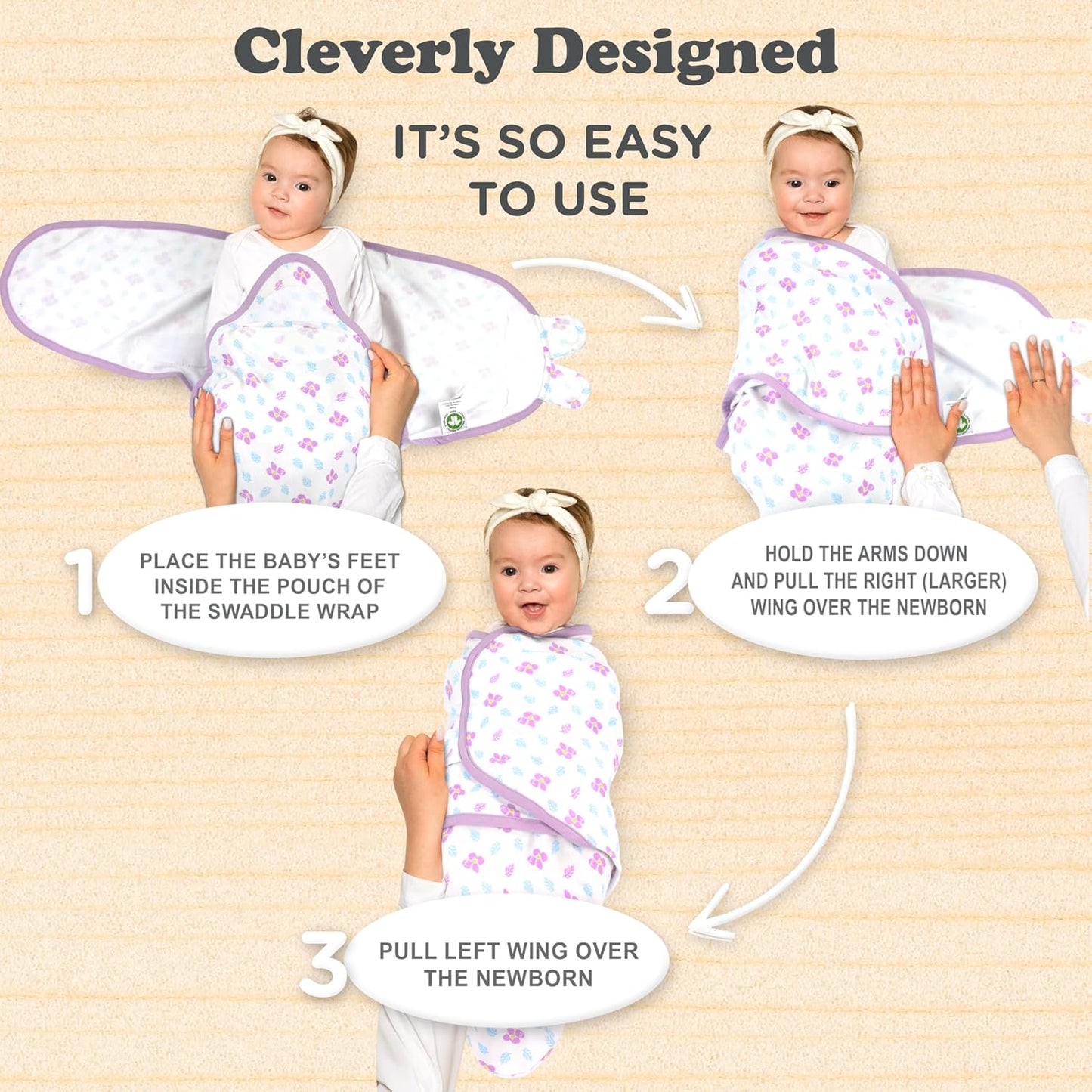 Bublo Baby Swaddles for Newborns – 3-Pack Infant Swaddles 0-3 Months – Adjustable Swaddle Sleep Sack – Soft Organic Cotton Baby Wrap for Safe & Cozy Sleep