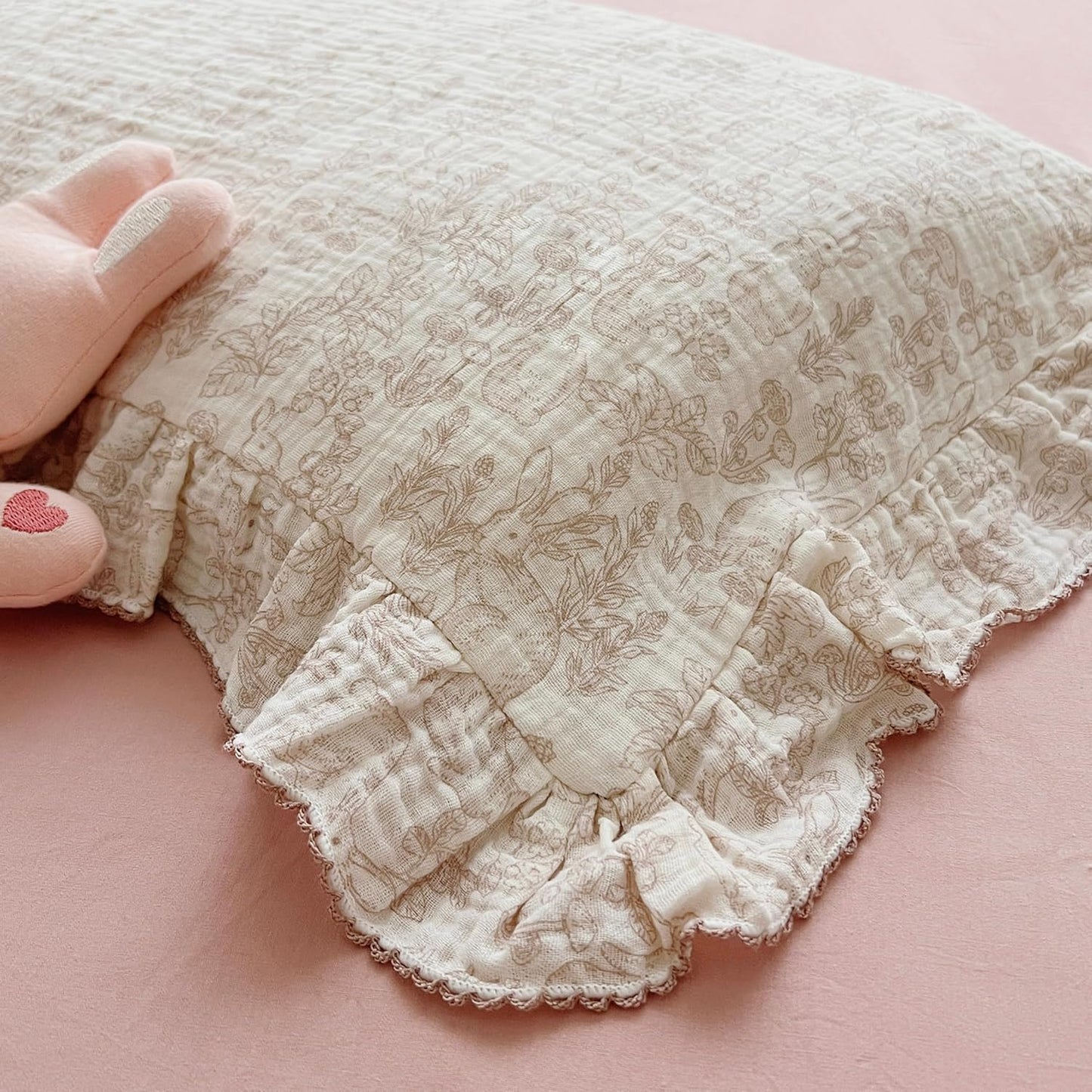 BuLuTu 100% Cotton Muslin Kids Toddler Pillowcase Standard Size, 20"x26", Cute Rabbit Pattern Toddler Boys Girls Pillow Cases Soft Pillow Cover Nursery Pillowcases, Bedding Decor,1 Piece, Forest