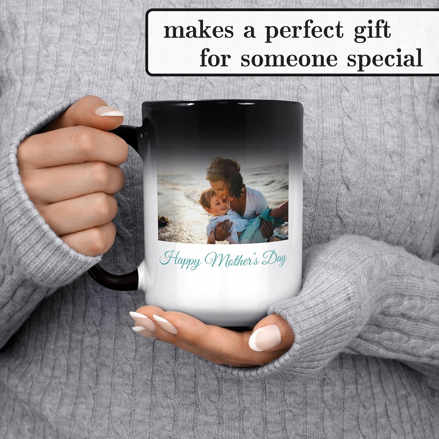 Personalized Coffee Mug, Magic Color Changing Photo Text 15 Oz Ceramic Mug, Customized Picture Name Tea Cup, Custom Fathers Day Mug, Taza Cafe Personalizadas Fotos,Gifts Women Men Mom, Black CC