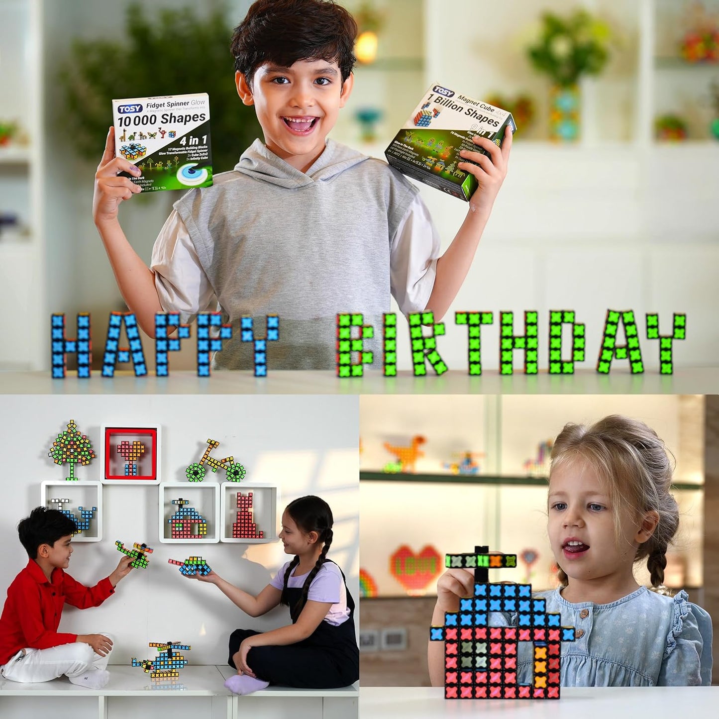 TOSY Magnet Cube 4x4 - 560 Magnets, 70 Blocks, 8 in 1 Toy: Puzzle Cube Game, Creative Building Blocks, Transformable Fidget Spinner, Infinity Cube, Magnet Tiles, UV Flashlight, Glowing STEM/STEAM Toy