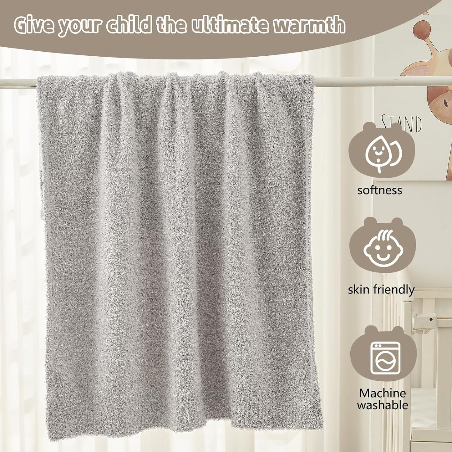 CYMULA Kids Throw for Boys and Girls 30 x 40 inches, Soft Cozy Cute Swaddle Fleece Throw, Light Grey