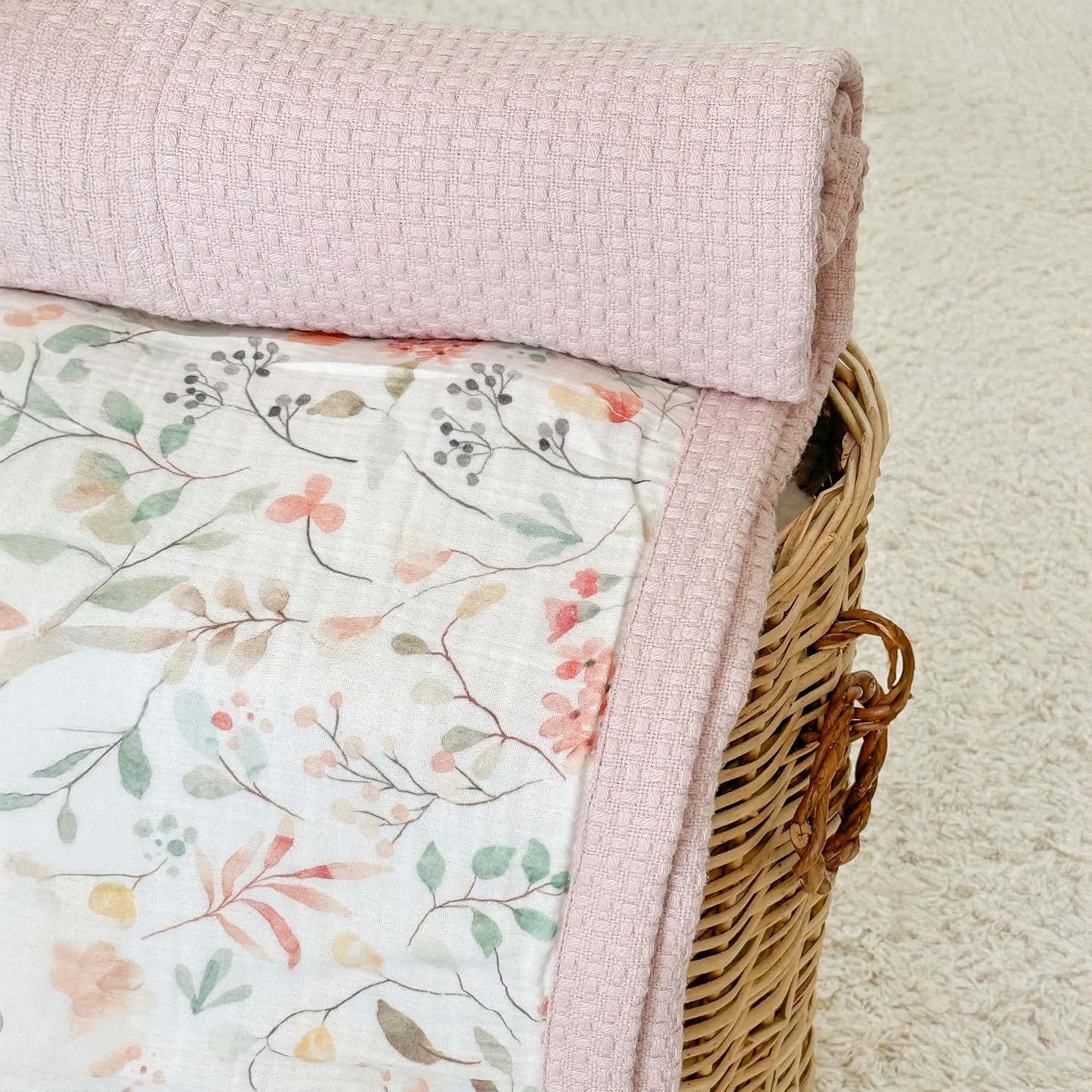 Personalized Baby Blanket with Name – Handmade 100% Organic Cotton Newborn Gift | Custom Knit Blanket for Boys, Girls, Kids & Baby Showers (Petal Pink/Petal Whispers)