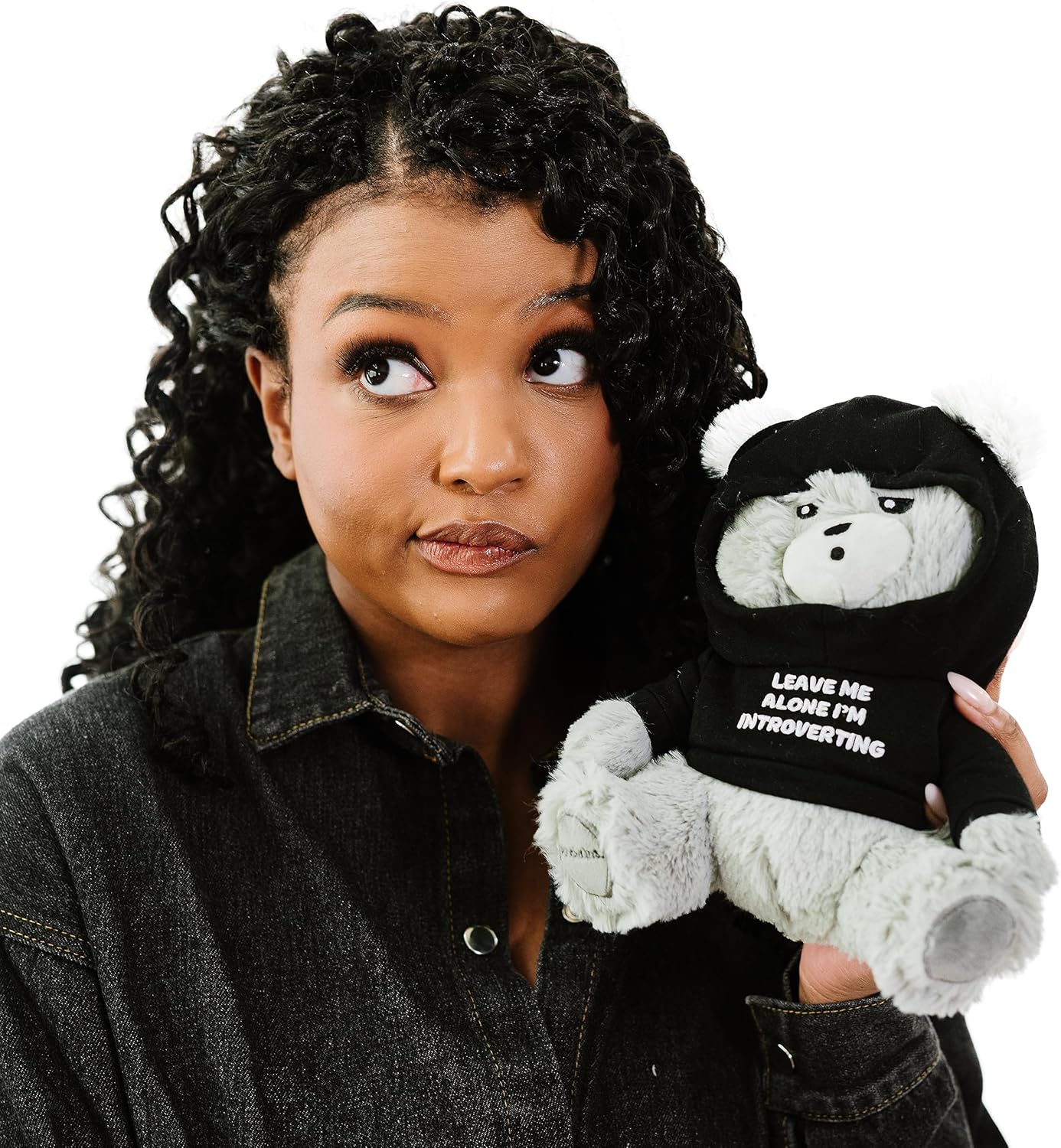 Introverting Unbearable Plushie, Comical Plush Teddy Bear Collectible, Funny Pun Meme Gag Gift, White Elephant, Stocking Stuffer,Emotional Support, Fun Desk Accessory, Weighted Base for Display