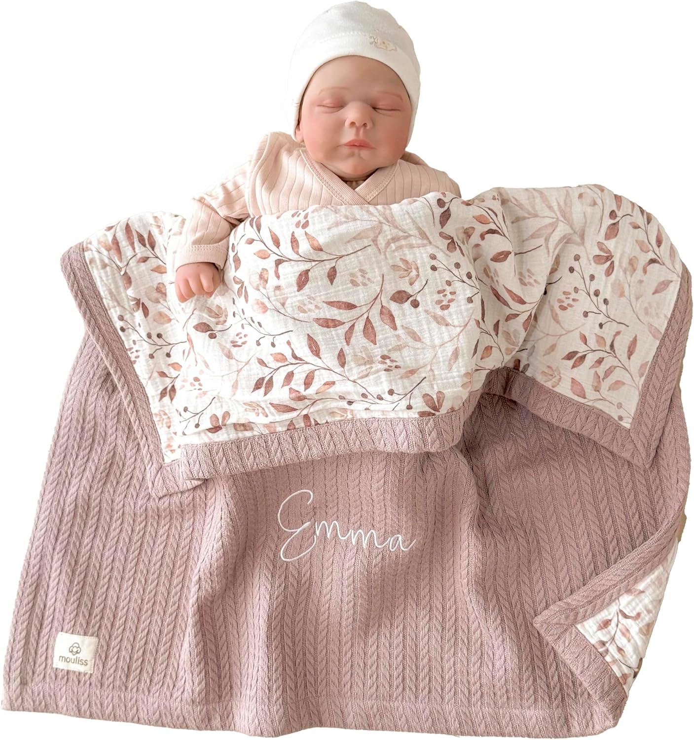 Personalized Baby Blanket with Name – Handmade 100% Organic Cotton Newborn Gift | Custom Knit Blanket for Boys, Girls, Kids & Baby Showers