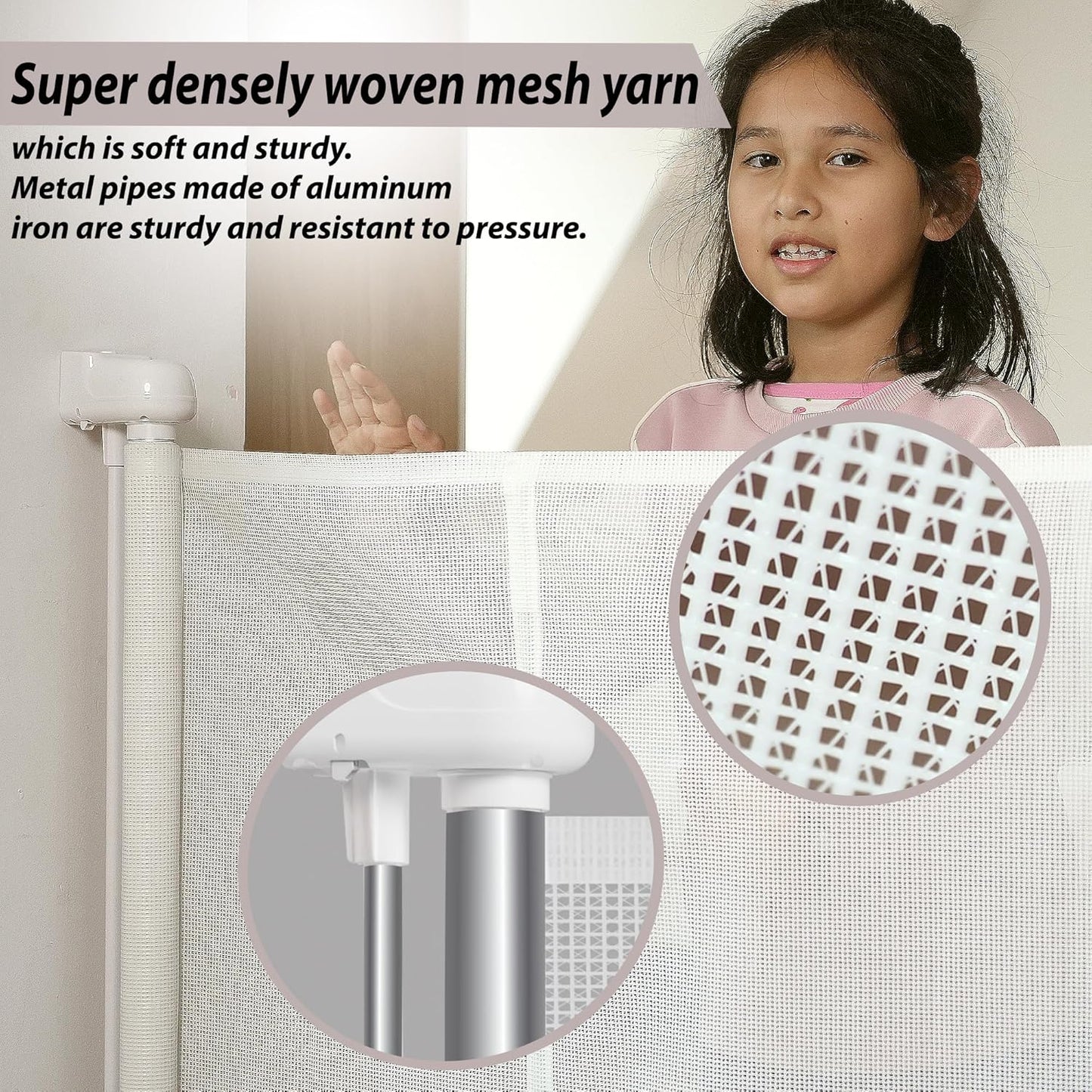 Retractable Baby Gates Dog Gate for Stairs, 100" Wide Retractable Gate Mesh Pet Gate, 41" Extra Tall Child Safety Gate with Fiberglass Rods for Stairways, Doorways, Hallways, Indoor/Outdoor