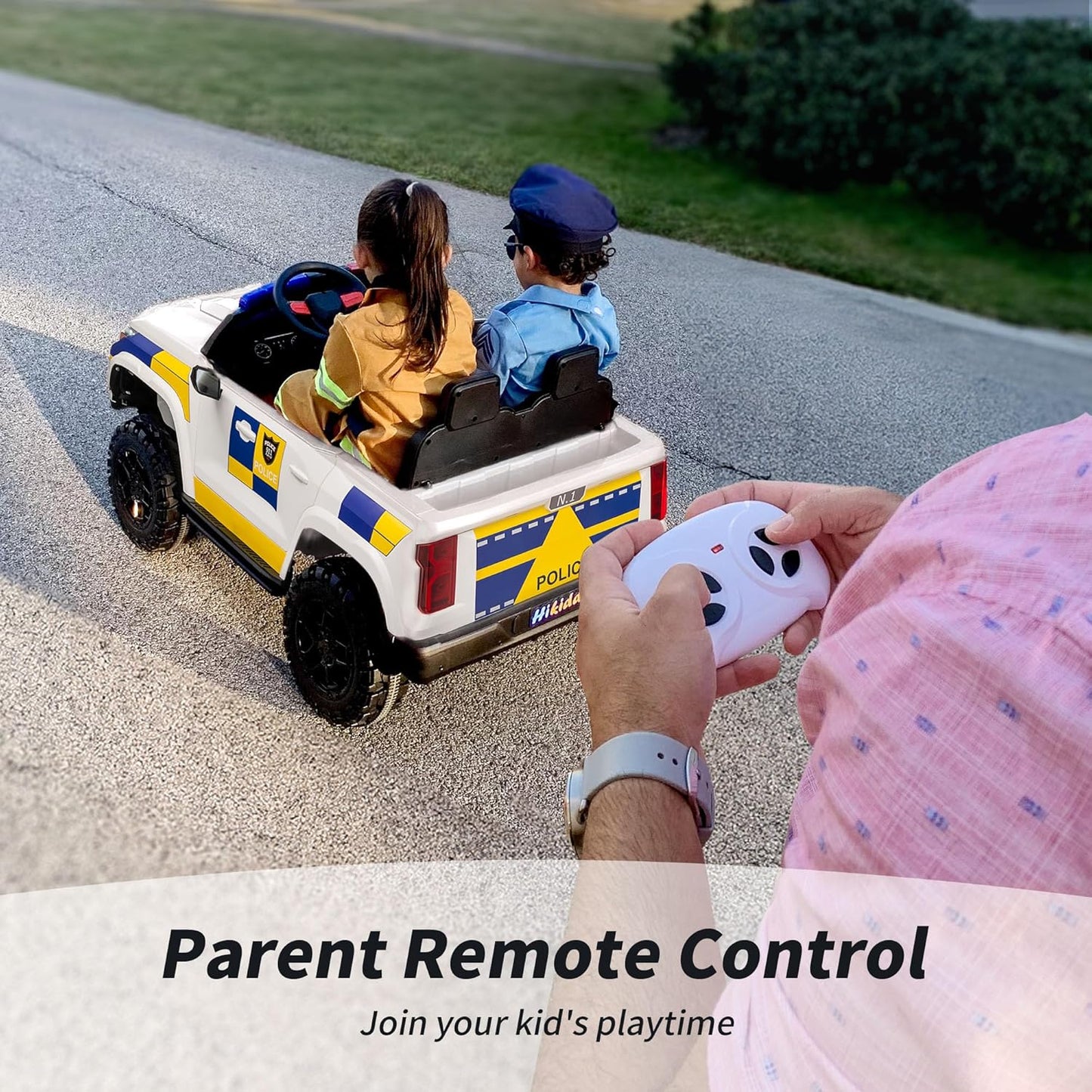 12V 7Ah Electric Police Car Ride on Toy for Big Kids, 2 Seater Kids Ride on Car SUV w/Remote Control, Bluetooth - White