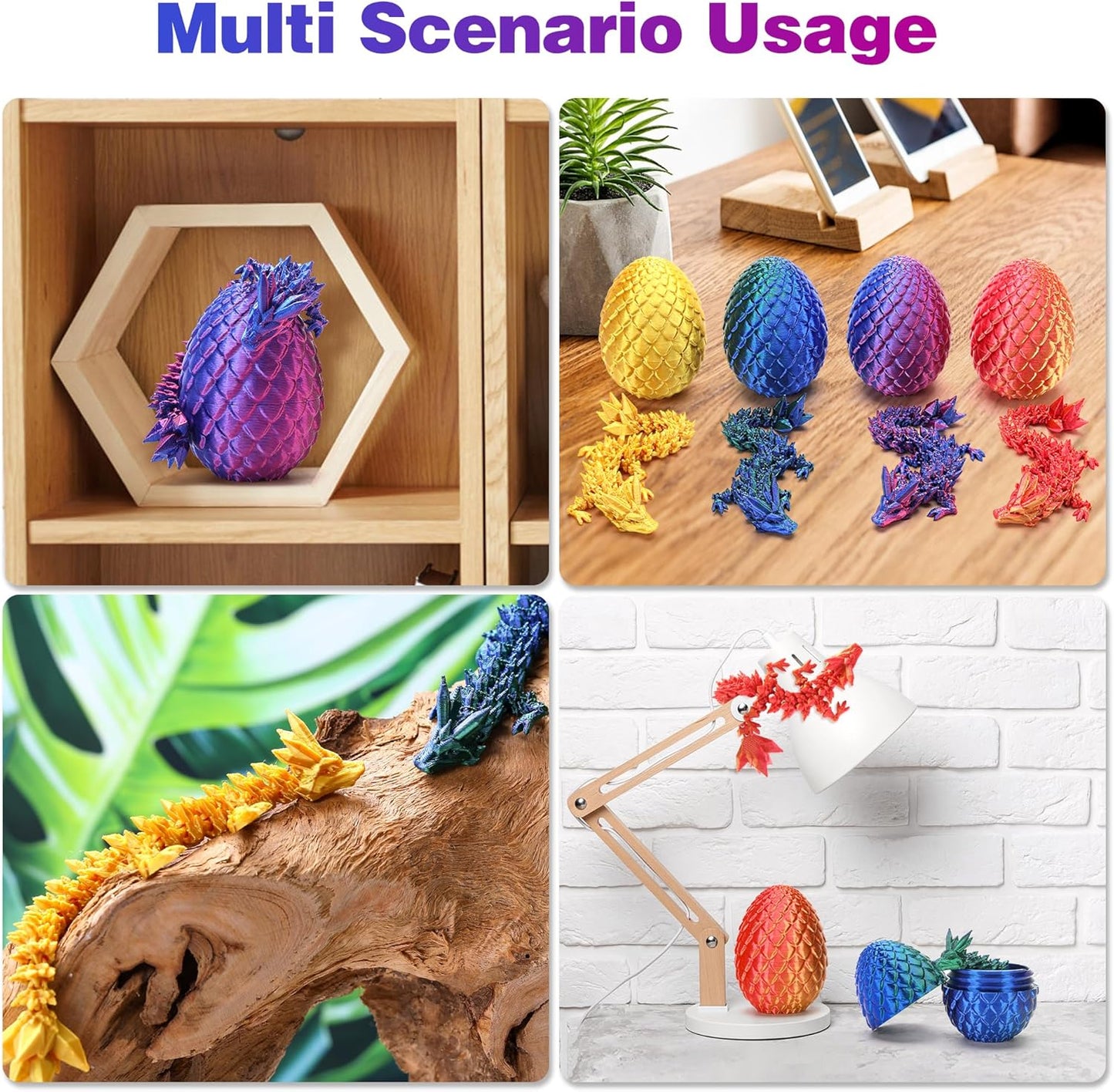 4 Pcs Mini 3D Printed Dragon Eggs, 3D Printed Dragon Eggs with Dragon Inside, Articulated Crystal Dragon in Egg Fidget Desk Toys for Gifts