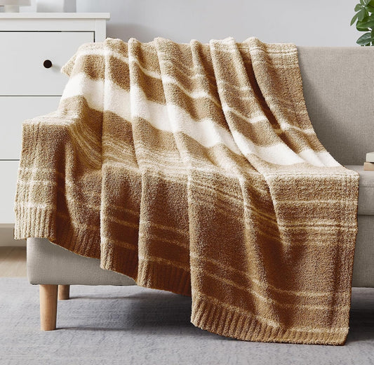 WRENGONGE Burnt Orange Throw Blanket, 50x70 Soft Cozy Striped Throw Blankets for Couch, Sofa, Bed, Travel, Lightweight Fluffy Warm Plush Decorative Blankets for Women, Men,Kids Gift