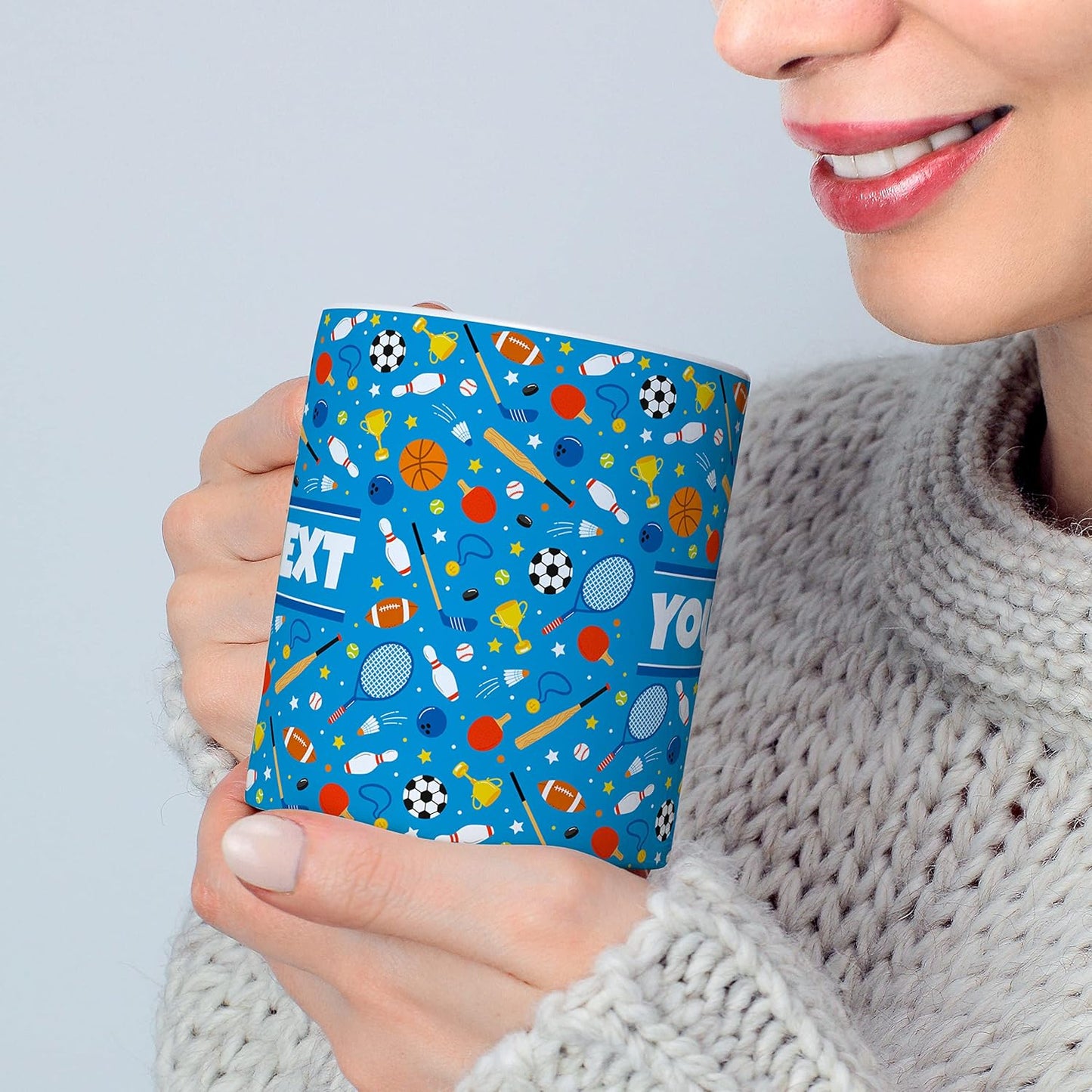 Personalized Mug for Kids - Sports - Custom Name/Text, Ceramic Hot Chocolate/Cocoa/Coffee Cup for Boys/Girls, Birthday/Christmas/Holiday Gift - 11 oz, Pink Handle