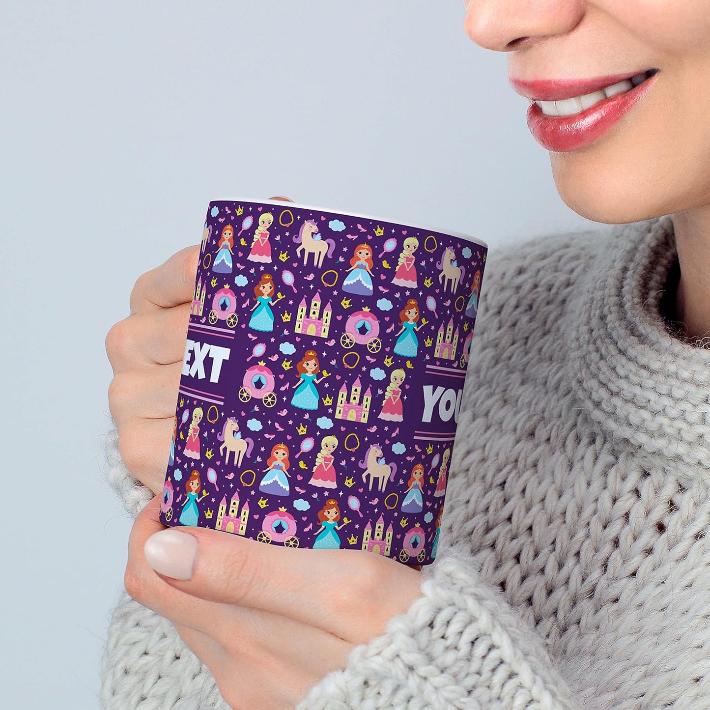 Personalized Mug for Kids - Princesses - Custom Name/Text, Ceramic Hot Chocolate/Cocoa/Coffee Cup for Girls, Birthday/Christmas/Holiday Gift - 11 oz, Black Handle