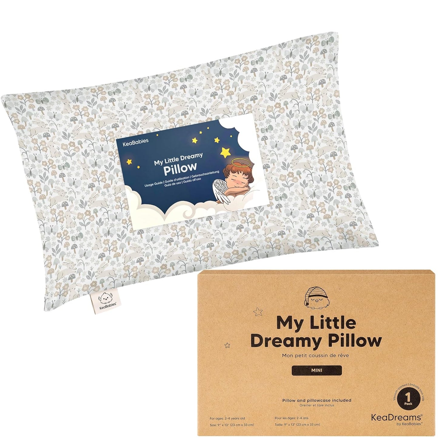 Mini Toddler Pillow with Pillowcase - 9x13 My Little Dreamy Travel Kids Pillow for Sleeping, Toddler Bed, Small, Tiny, Organic Cotton Pillowcase, Soft & Breathable, Kids 2-4 Years Old (Prairie)