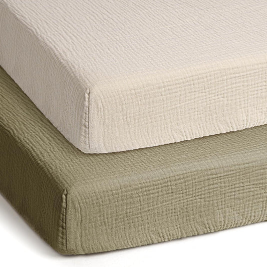 lulumoon Pack and Play Sheets Muslin: Cotton Fitted Sheets for Baby Trend Pack N Play - Soft Playard Sheets for Boys and Girls 2Pack