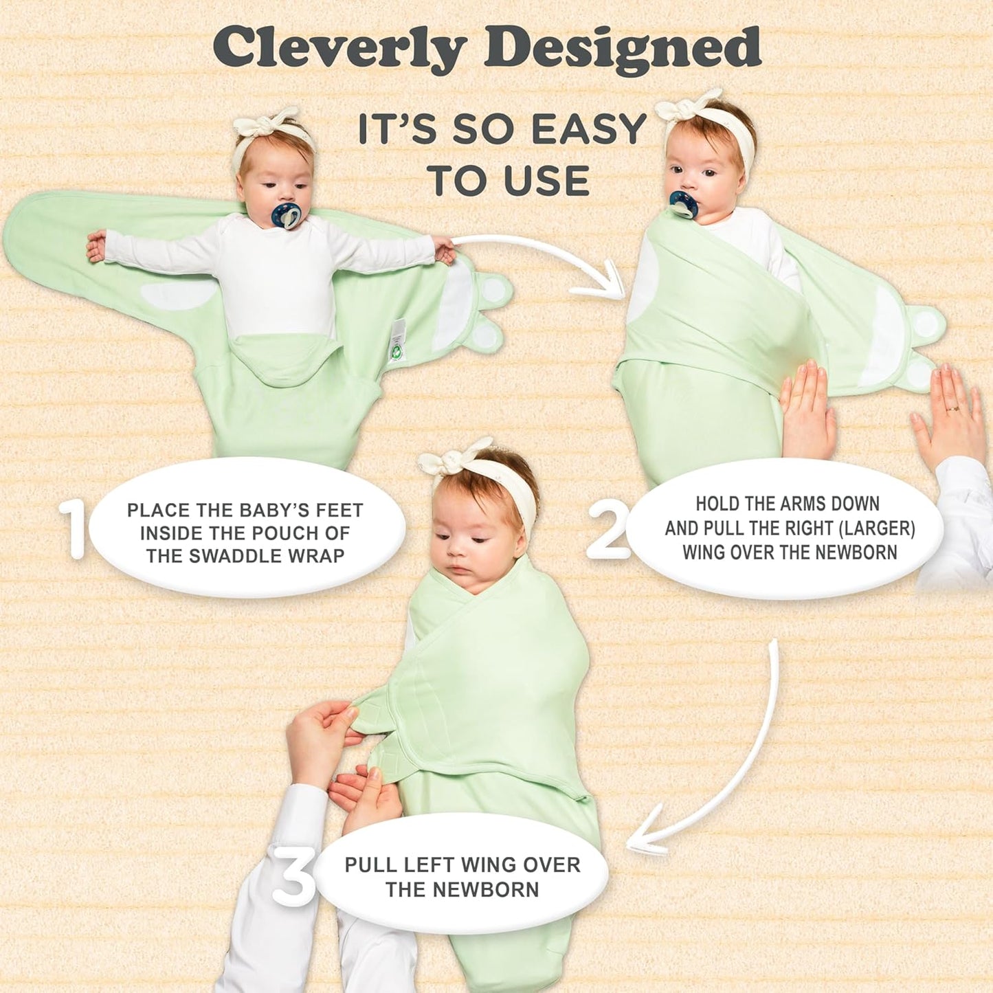 Bublo Baby Swaddles for Newborns – 3-Pack Infant Swaddles 0-3 Months – Adjustable Swaddle Sleep Sack – Soft Organic Cotton Baby Wrap for Safe & Cozy Sleep (Pastel Green)