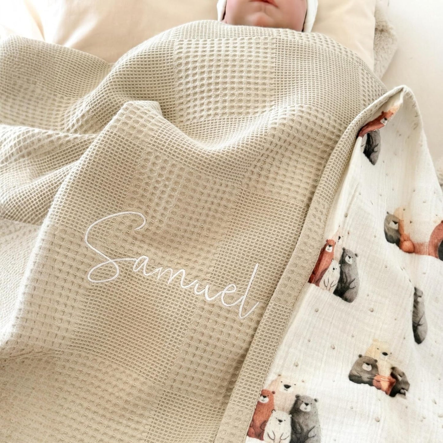 Personalized Baby Blanket with Name – Handmade 100% Organic Cotton Newborn Gift | Custom Knit Blanket for Boys, Girls, Kids & Baby Showers
